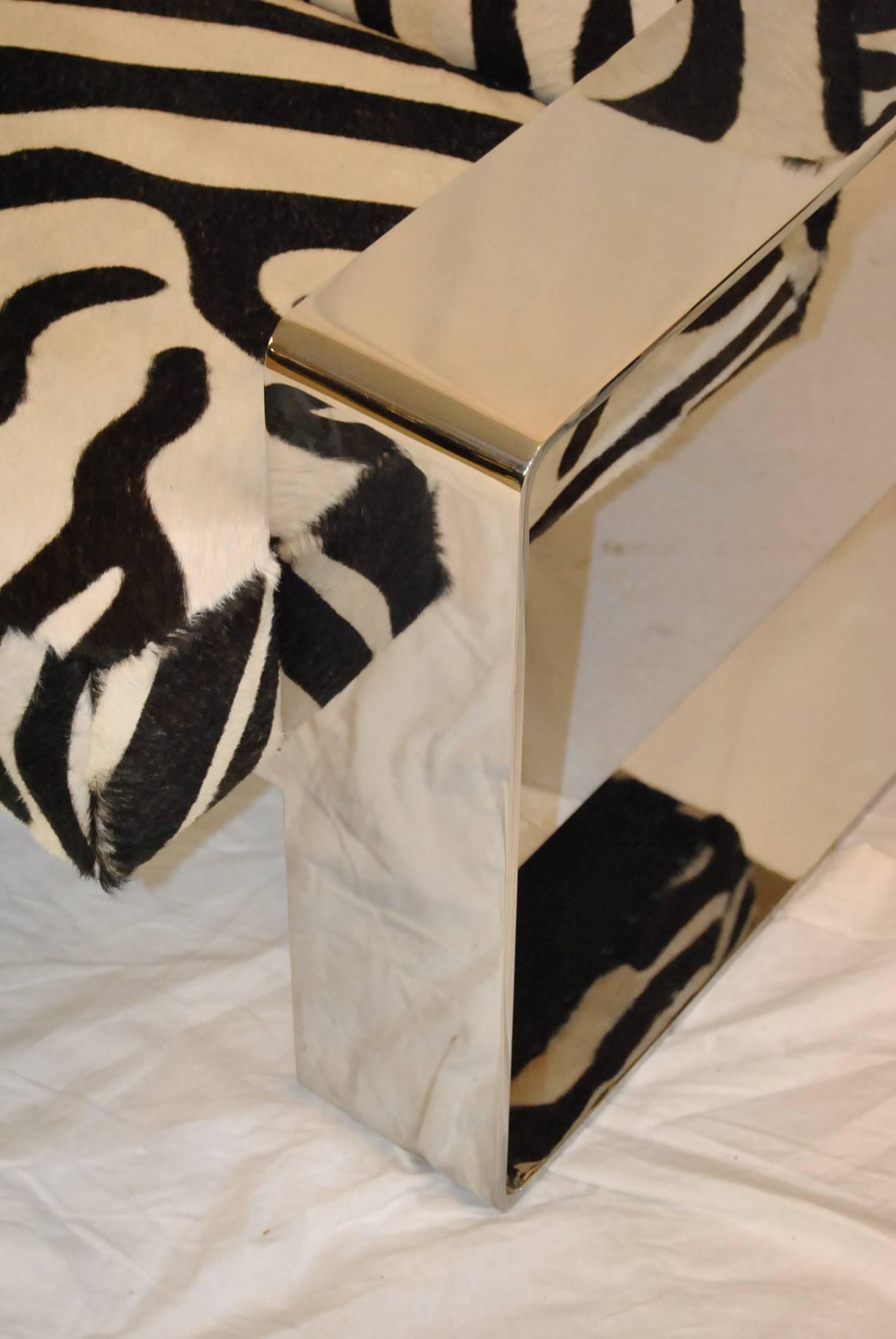 Pair of Connor Chairs with Chrome Frame and Zebra Print Cowhide Upholstery 1