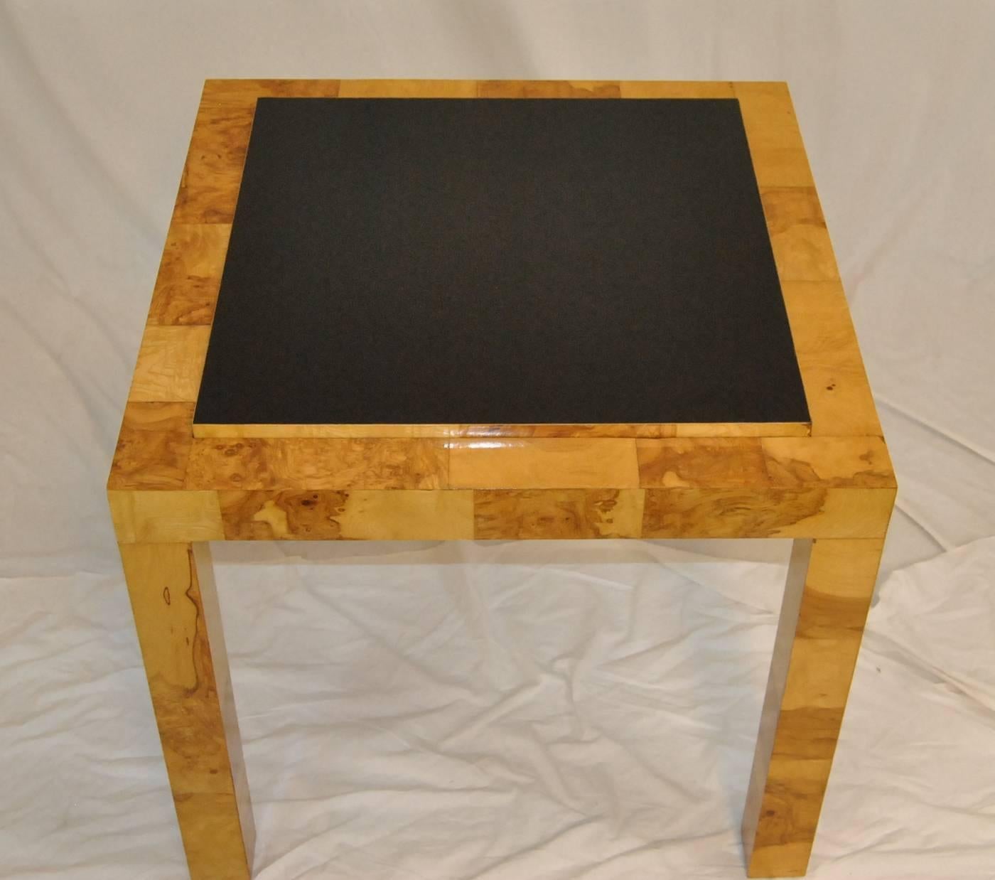 Mid-Century Modern Patchwork Burl and Polished Brass Game Table by Paul Evans