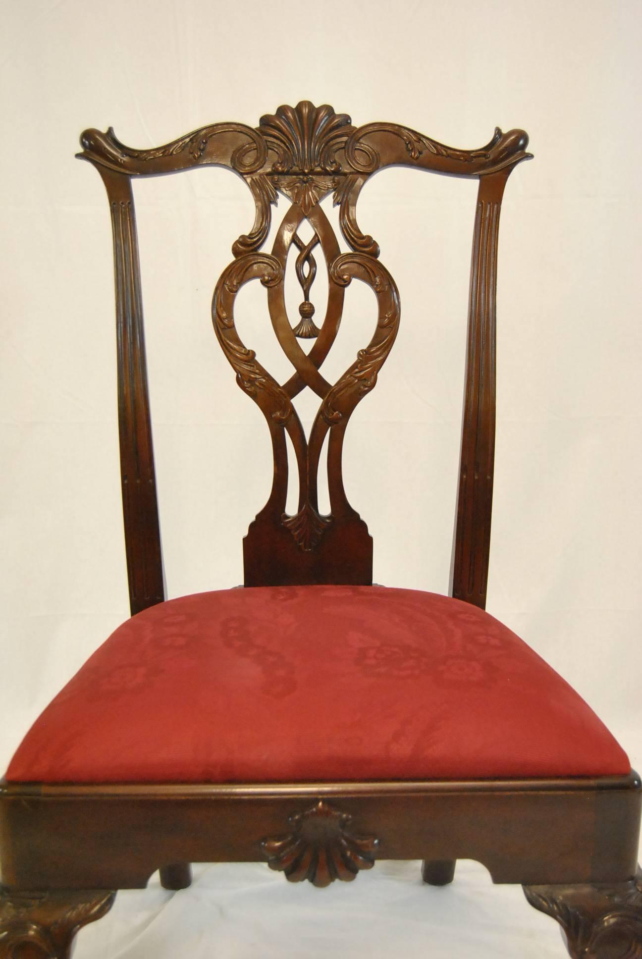 20th Century Set of Ten Philadelphia Tassle Mahogany Chippendale Side Chairs by Century