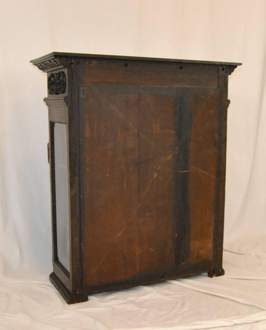 19th Century Heavily Carved Gothic Revival Oak Counter Display Cabinet, Figural Carvings
