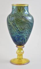 Signed LCT Tiffany King Tut Pattern Iridescent Footed Vase