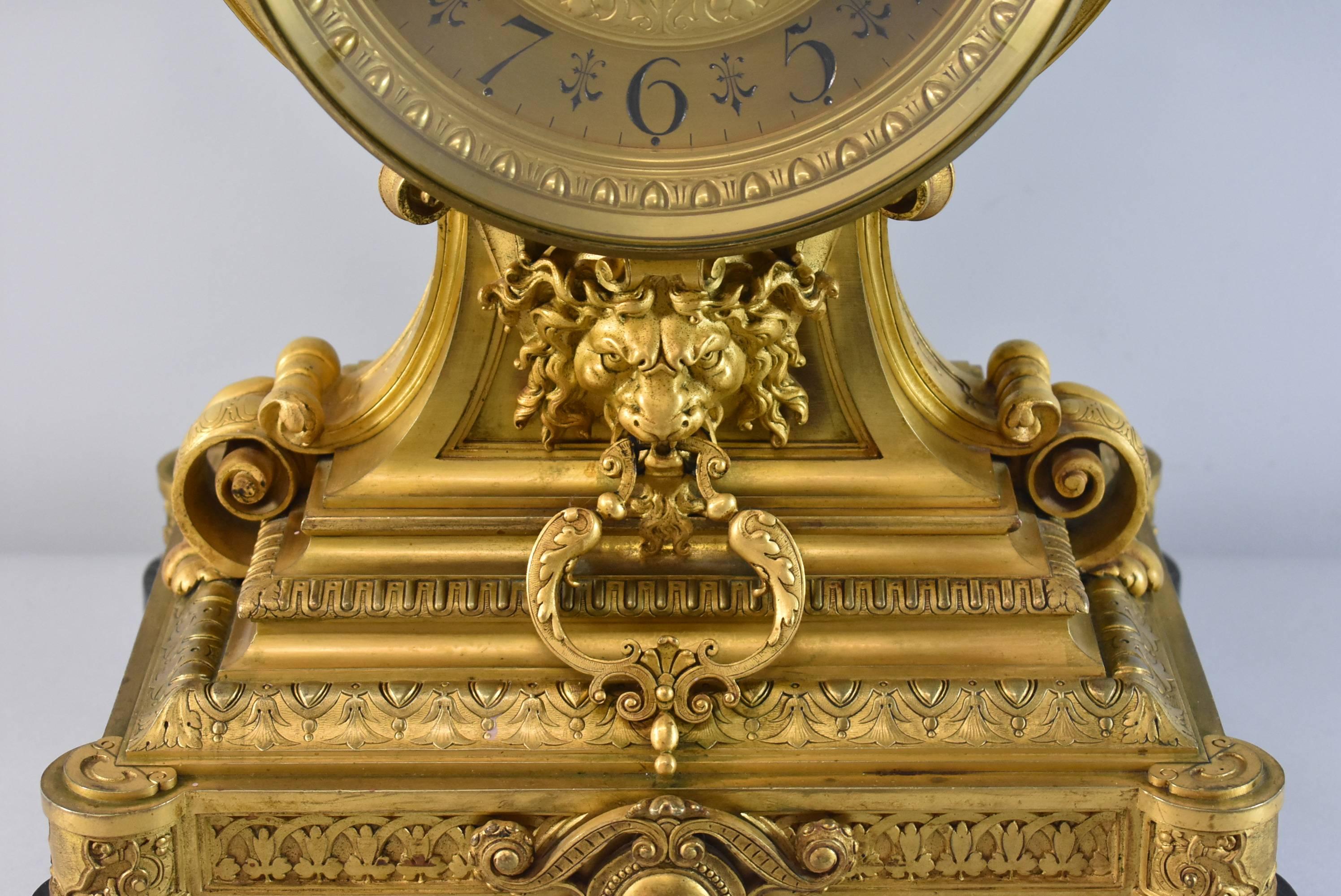 French Bronze Dore Clock with Figural Details by Houdebine & Fils 2