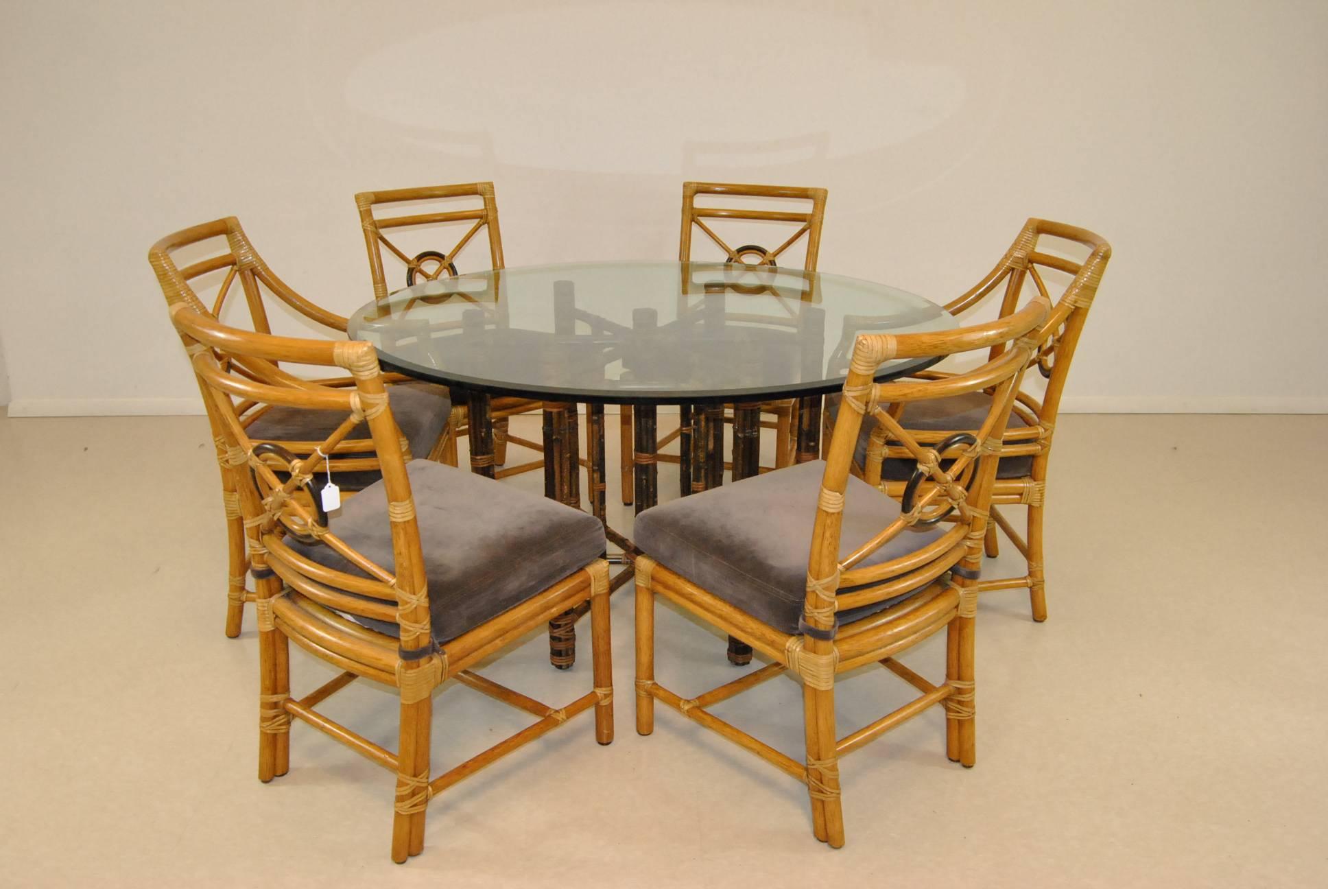 Set of Six Target Back Rattan Chairs by McGuire 3