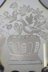 Pair of Edward Caldwell Etched Peacock and Floral Mirrored Bronze Sconces