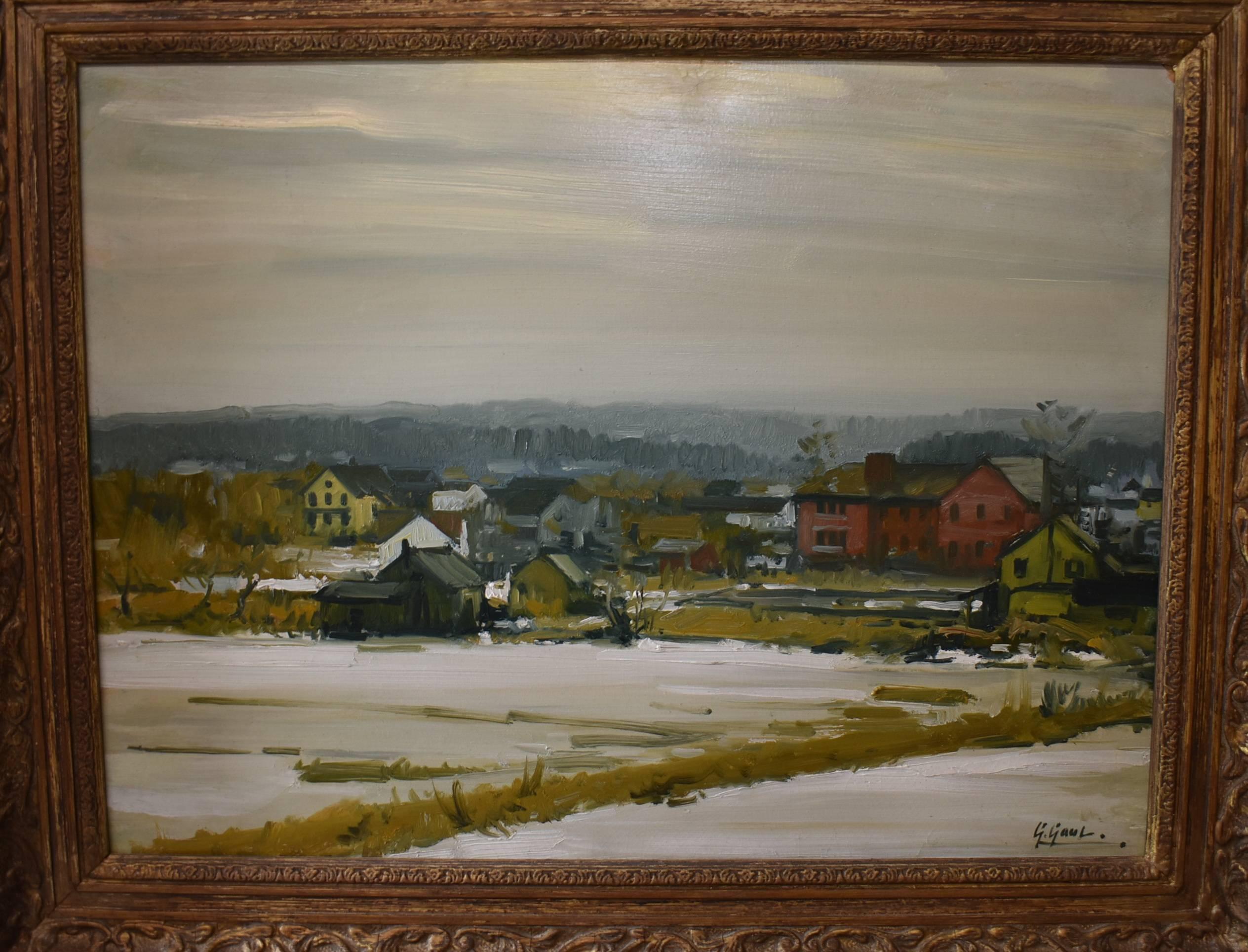 A beautiful impressionistic oil painting on board by Gilbert Gaul (1855-1919). Great color and nice technique. Signed by artist lower right. Framed in an ornate gold frame with title 
