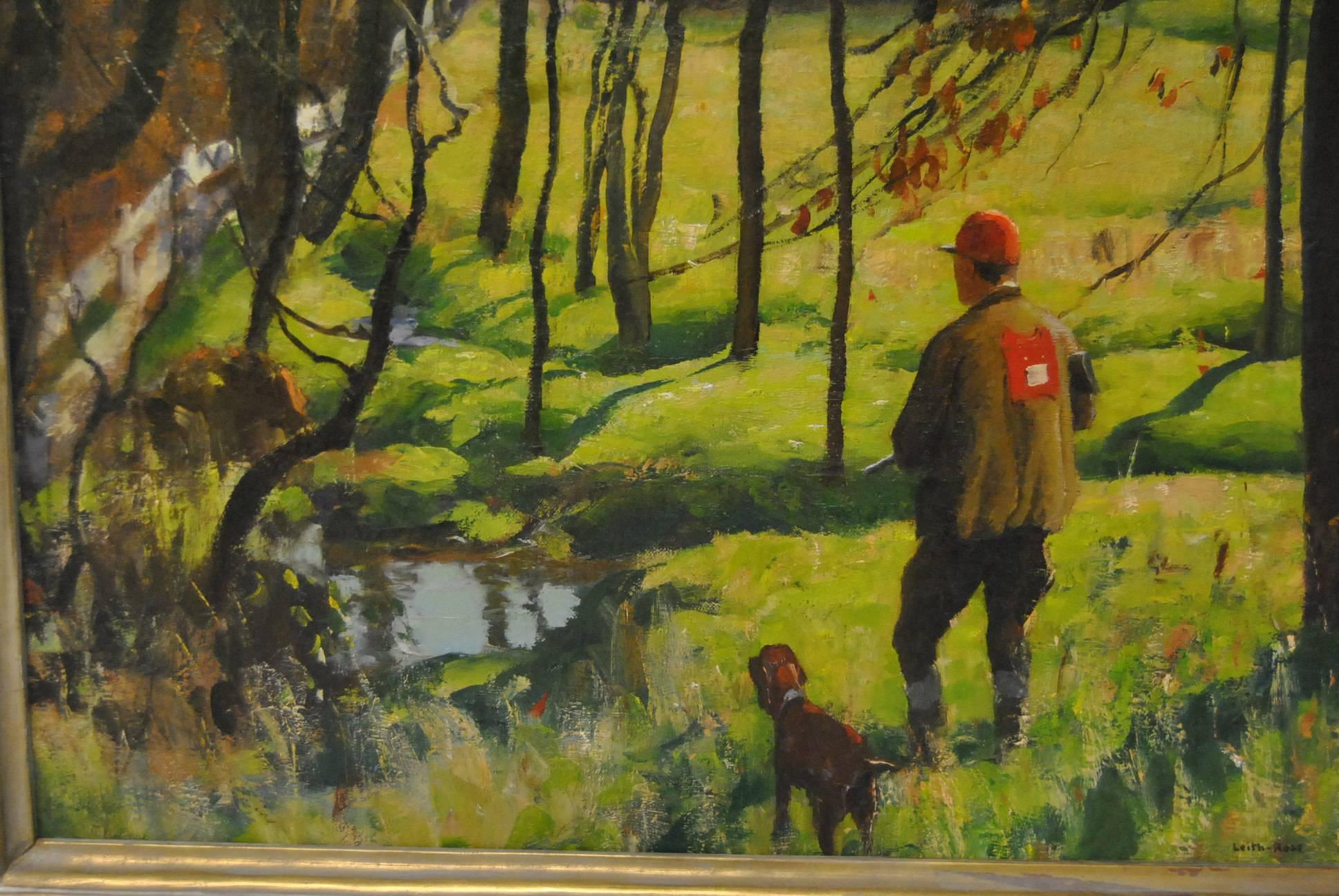 Huile sur toile de Harry Leith-Ross, chasseur et chien Bon état - En vente à Toledo, OH