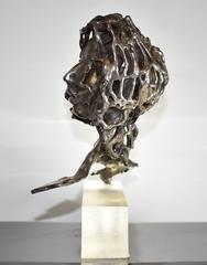 Brutalist Female Bust Sculpture on Lucite Base Signed D. Synder, 1963