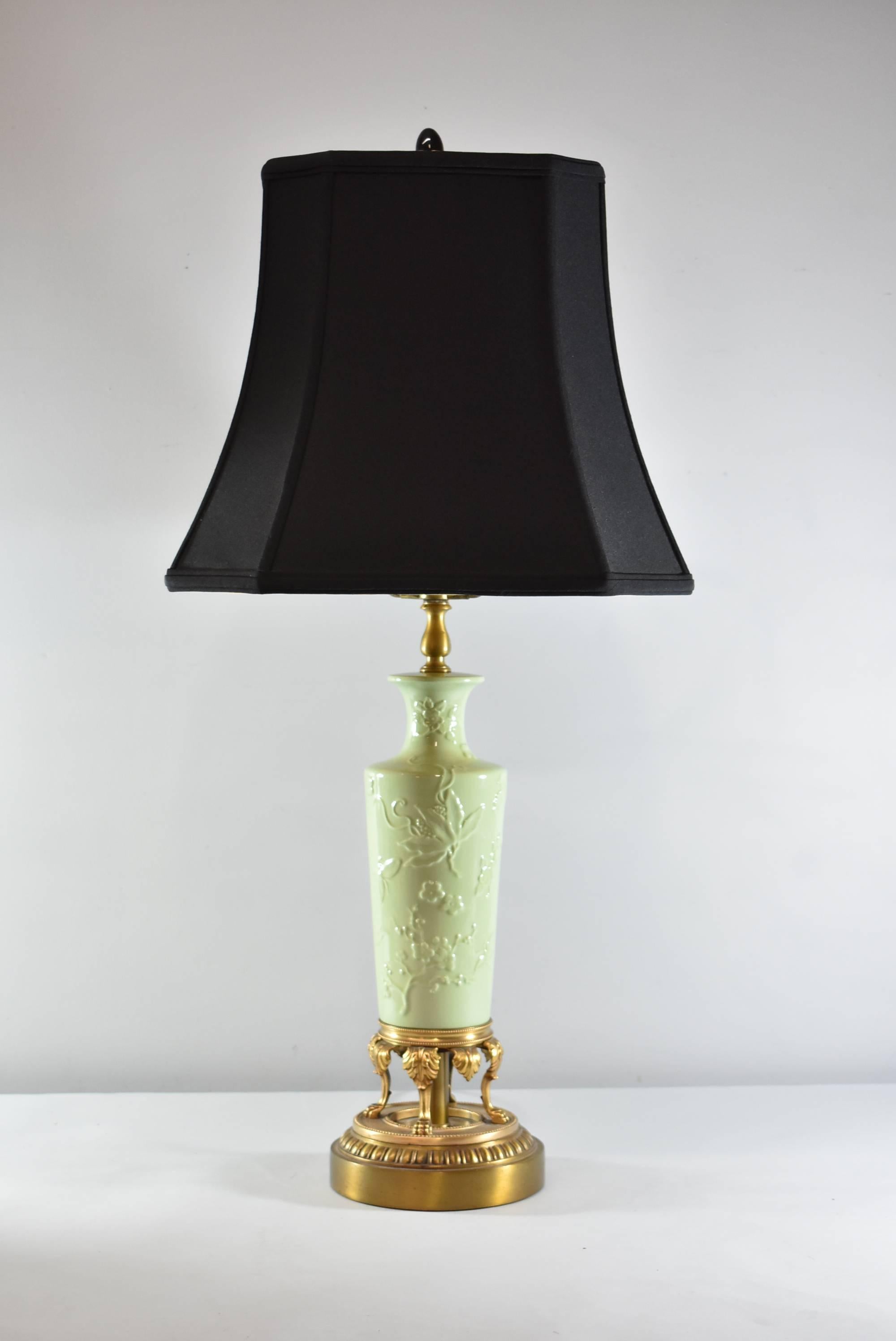 Pair of Celadon Porcelain Brass Table Lamps 4