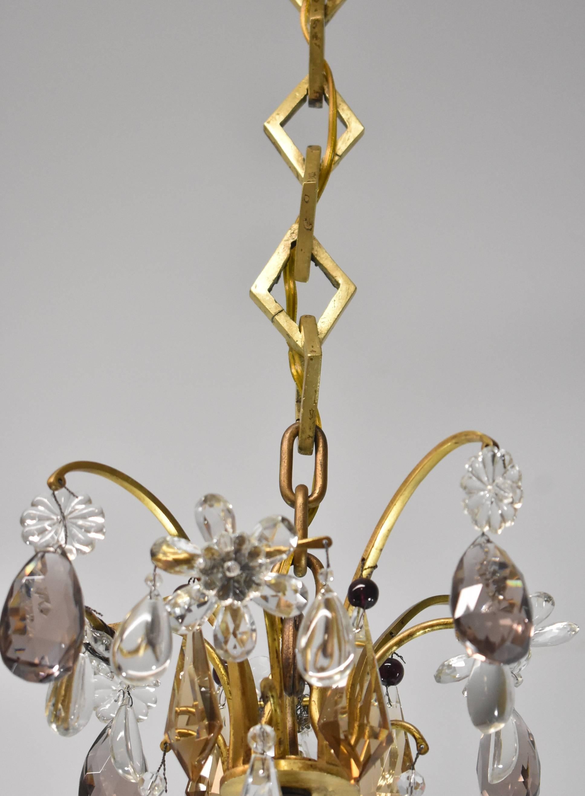 French Eight-Light Chandelier with Topaz, Amethyst and Clear Crystals For Sale 3