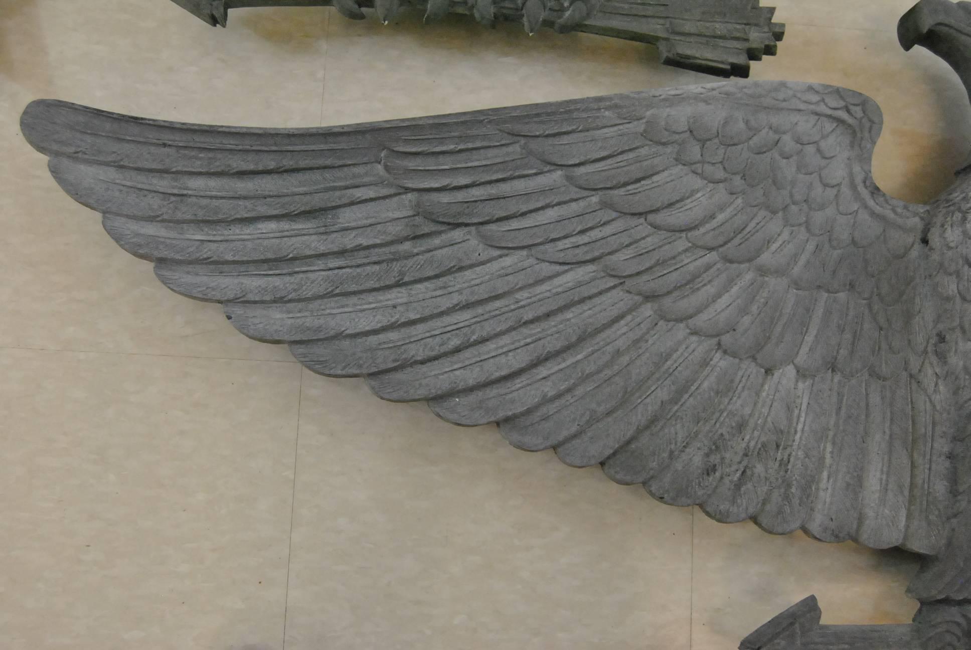 Massive Pair of Bronze Building Eagles with Two Pairs of Stars Five Foot Wide For Sale 1