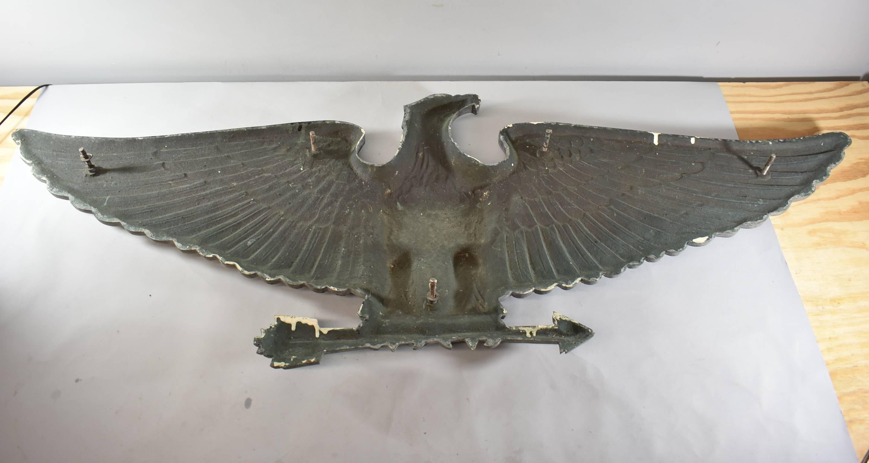 Massive Pair of Bronze Building Eagles with Two Pairs of Stars Five Foot Wide For Sale 5