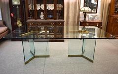 Sculptural Dining Table in Glass and Brass Designed by Leon Rosen for Pace