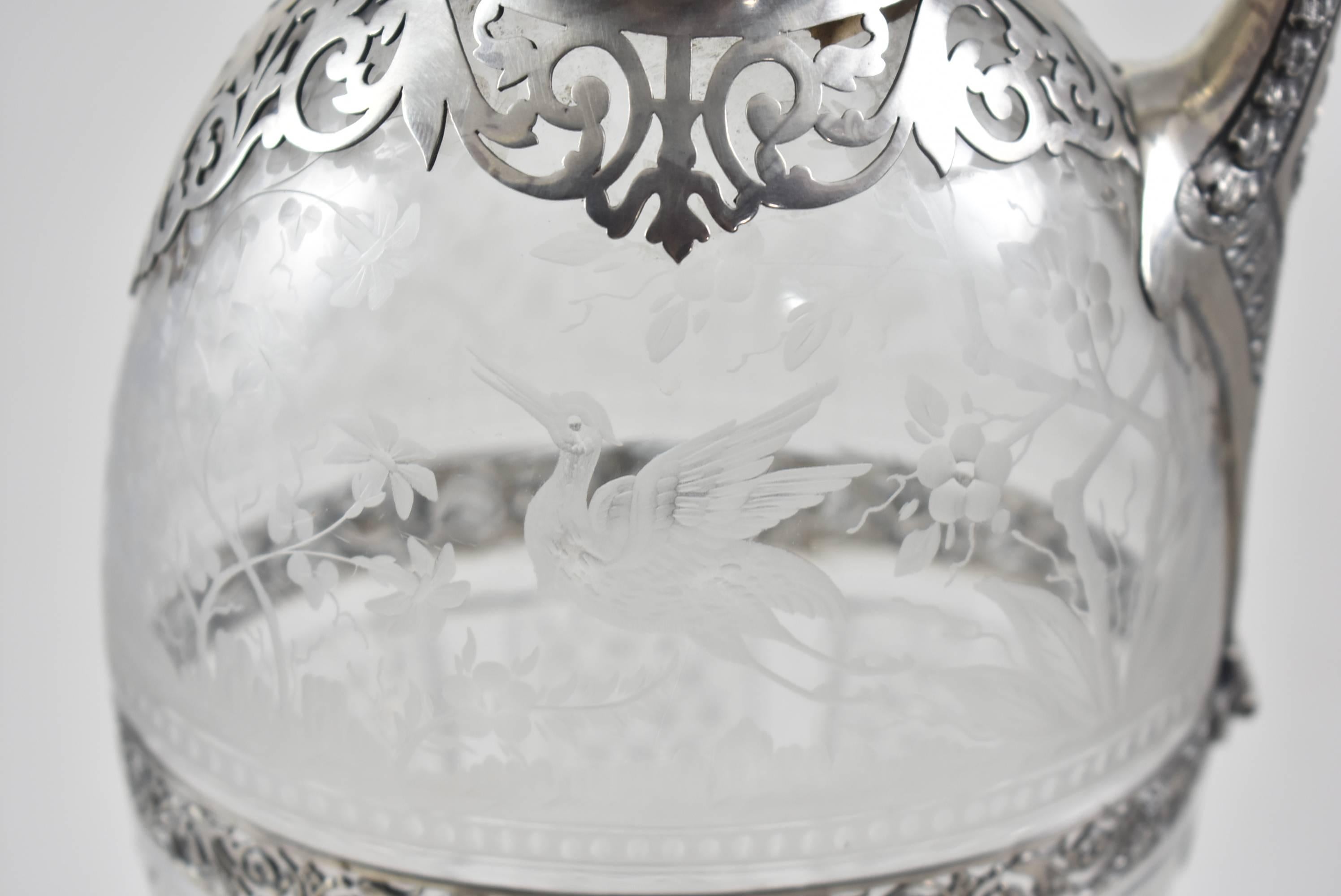 19th Century Sterling Silver and Etched Glass Pitcher by George Elder In Good Condition In Toledo, OH