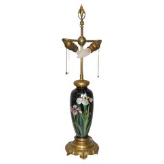 Antique Japanese Meiji Cloisonné Enamel Brass Table Lamp with Double Socket