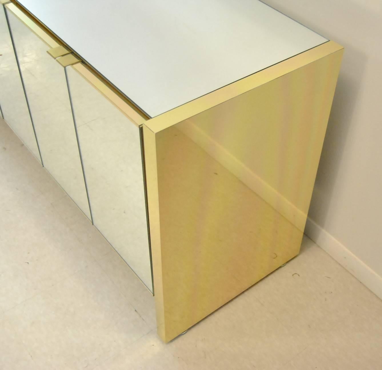 American Mid-Century Ello Mirrored and Brass Credenza Sideboard