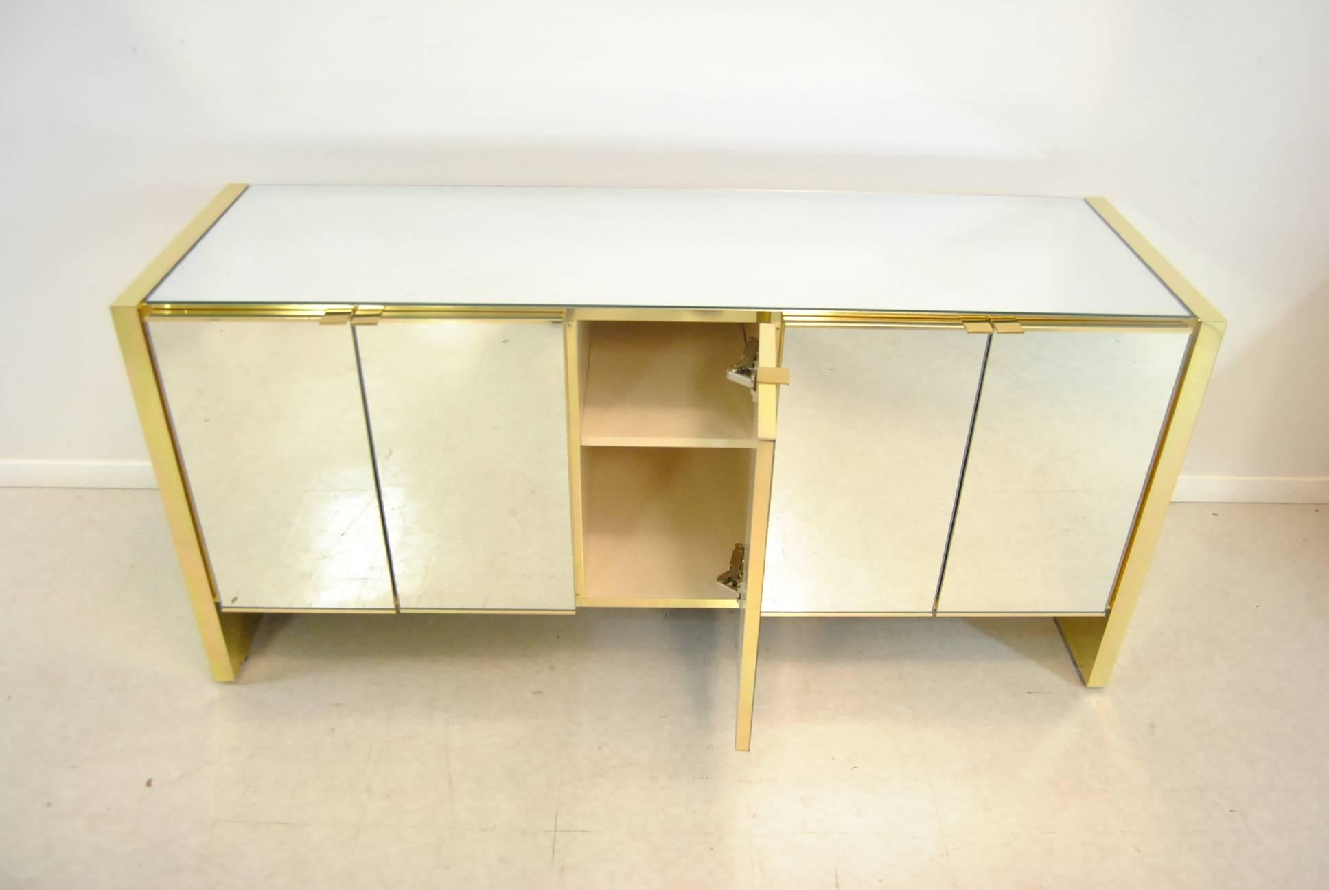 Late 20th Century Mid-Century Ello Mirrored and Brass Credenza Sideboard