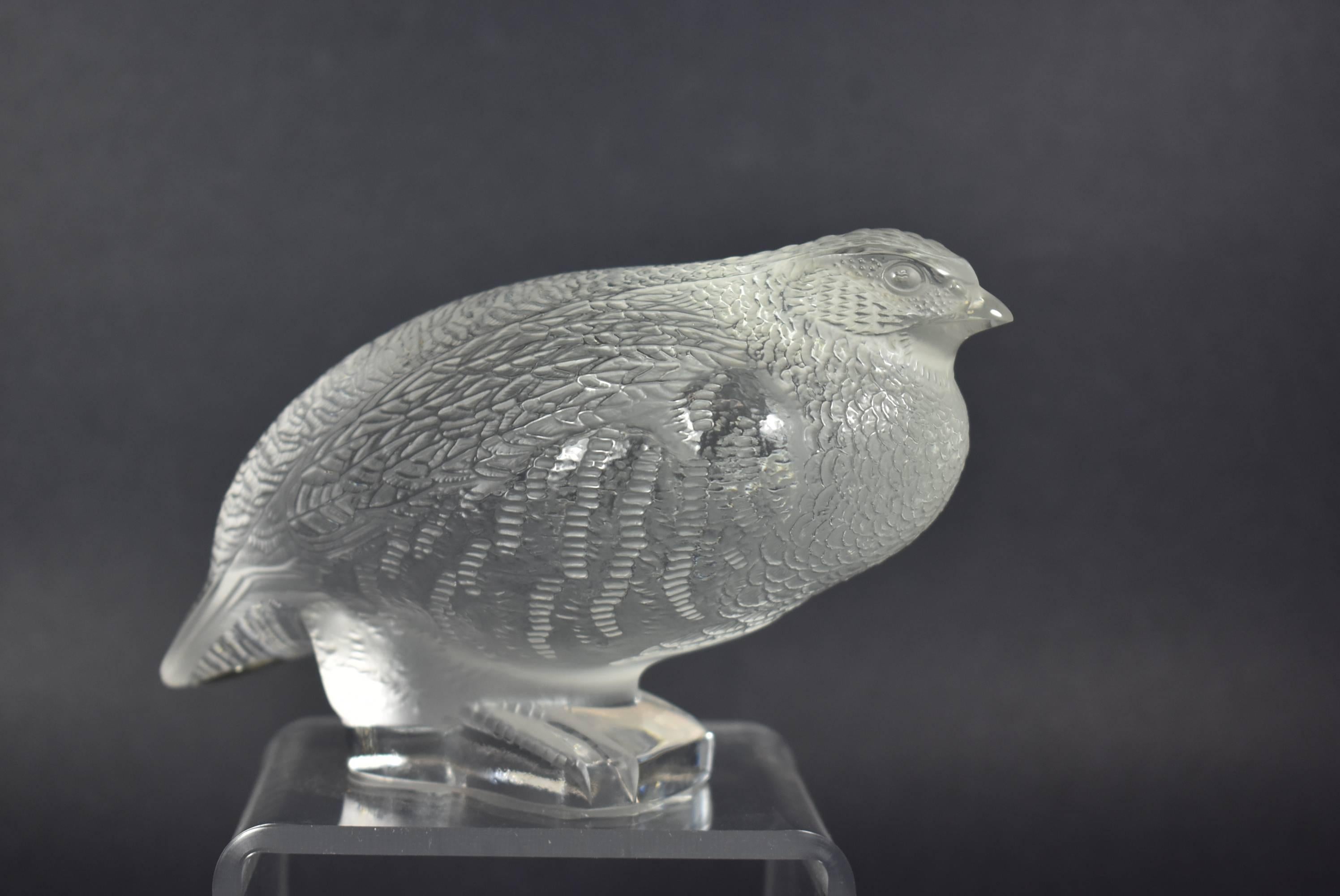 French Pair of Lalique France Frosted Partridge Quail Bird Figurines