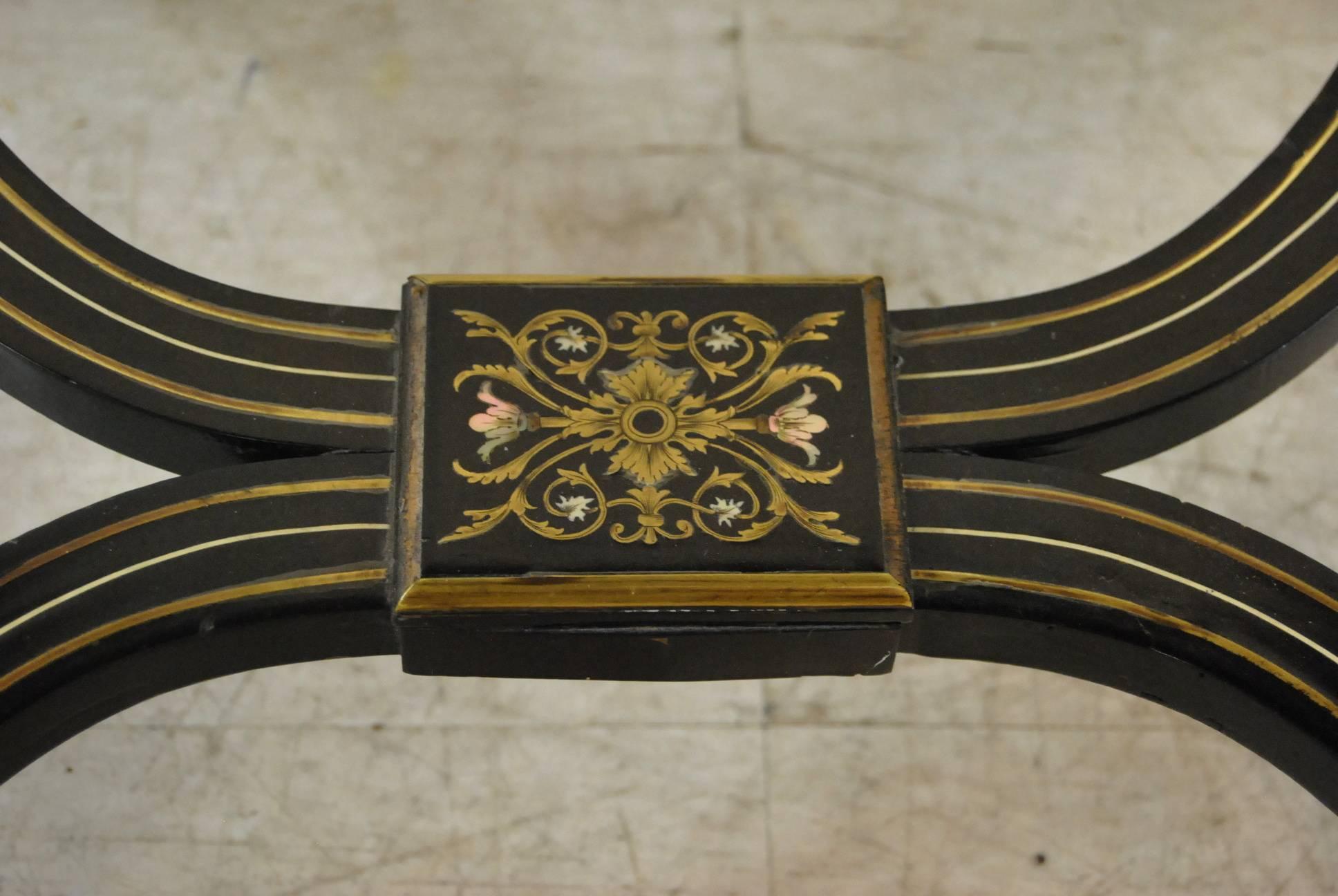 19th Century Ebonized Drop Leaf Table with Inlaid Mother-of-Pearl and Brass For Sale 3