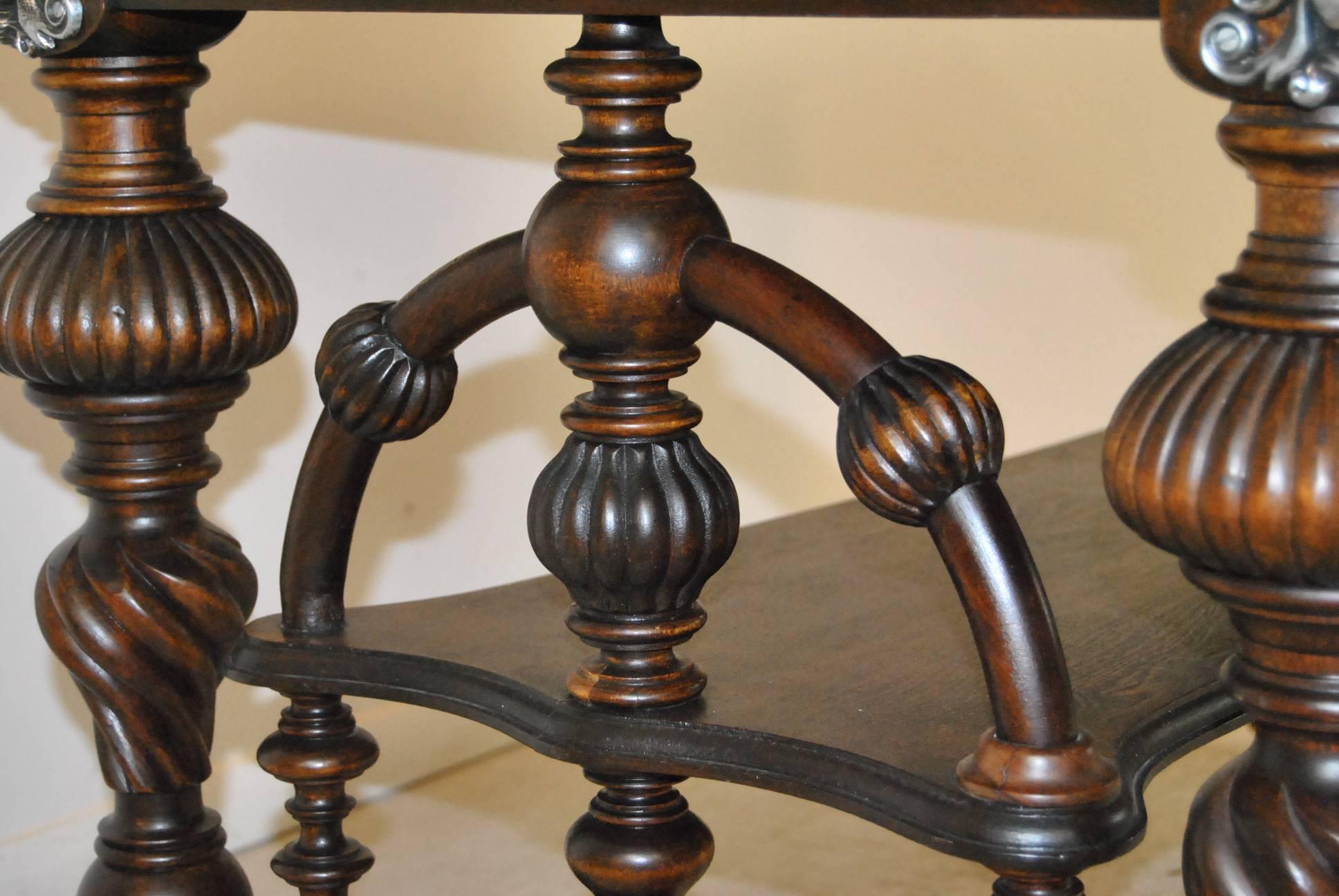 Antique Mahogany Library Table with Mythical Male Figure and Rope Twist Detail 5