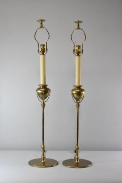 Pair of Tall Chapman Brass Buffet Lamps, 1985
