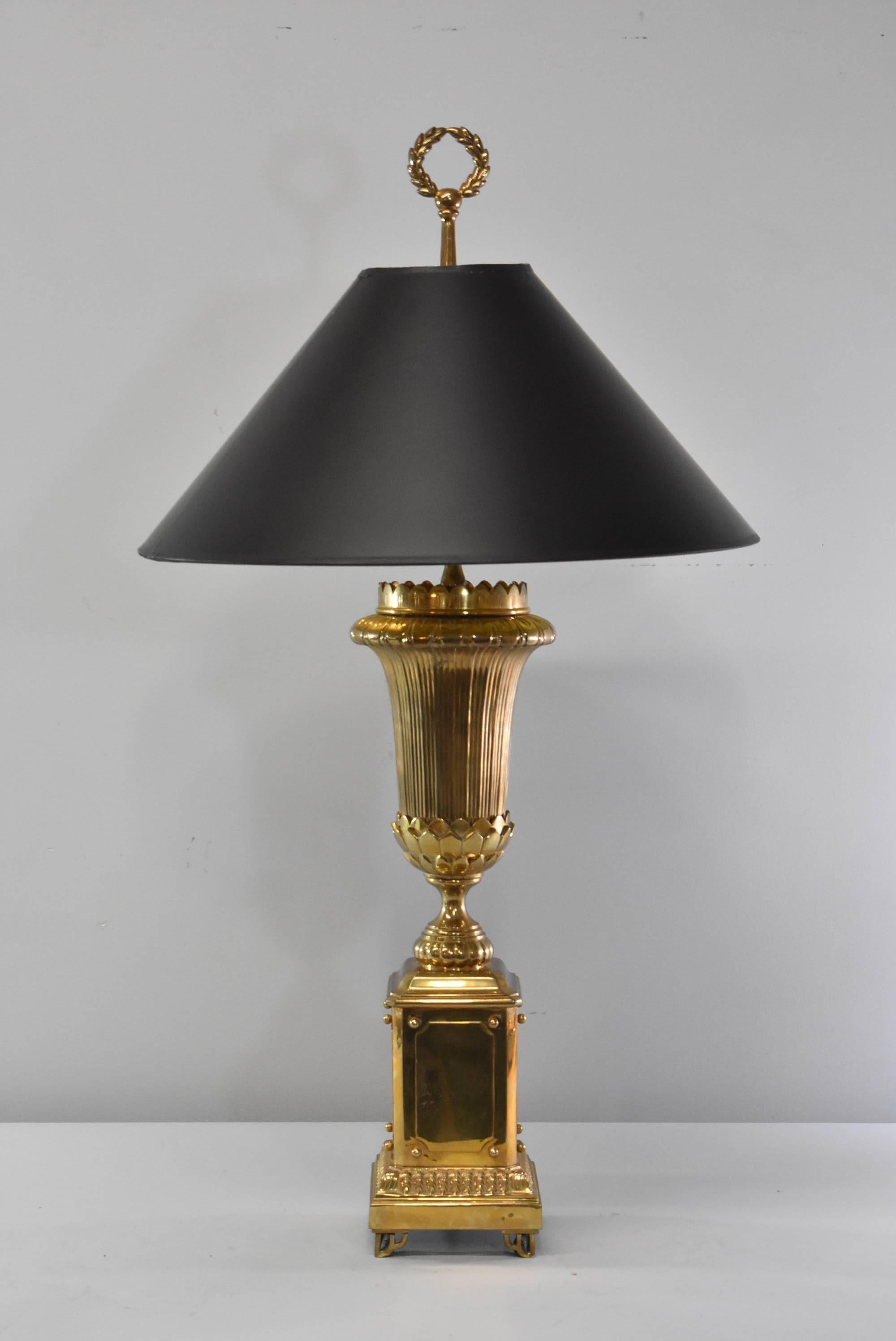 Pair of Chapman Brass Table Lamps Torch Form with Wreath Finial, circa 1990 3