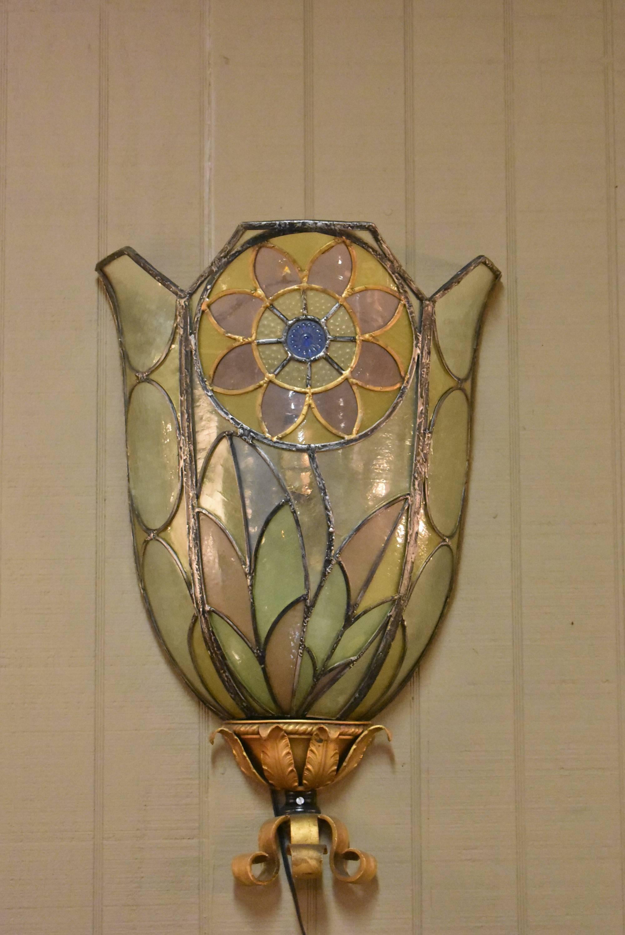 Details about   2 Art Deco Theater Glass Shade With Ornate Lotus Flower Rimed Vintage 