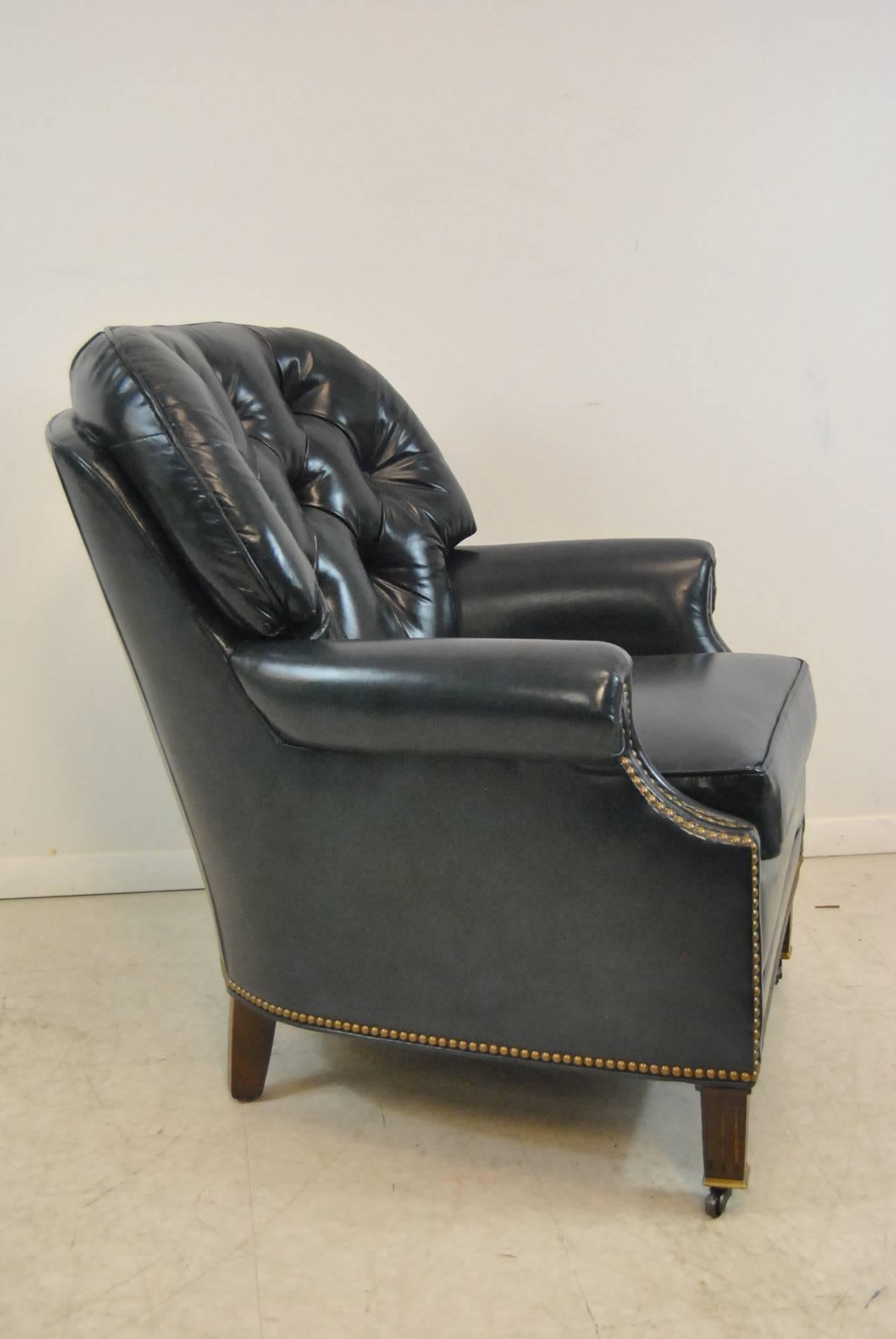 navy leather chair and ottoman
