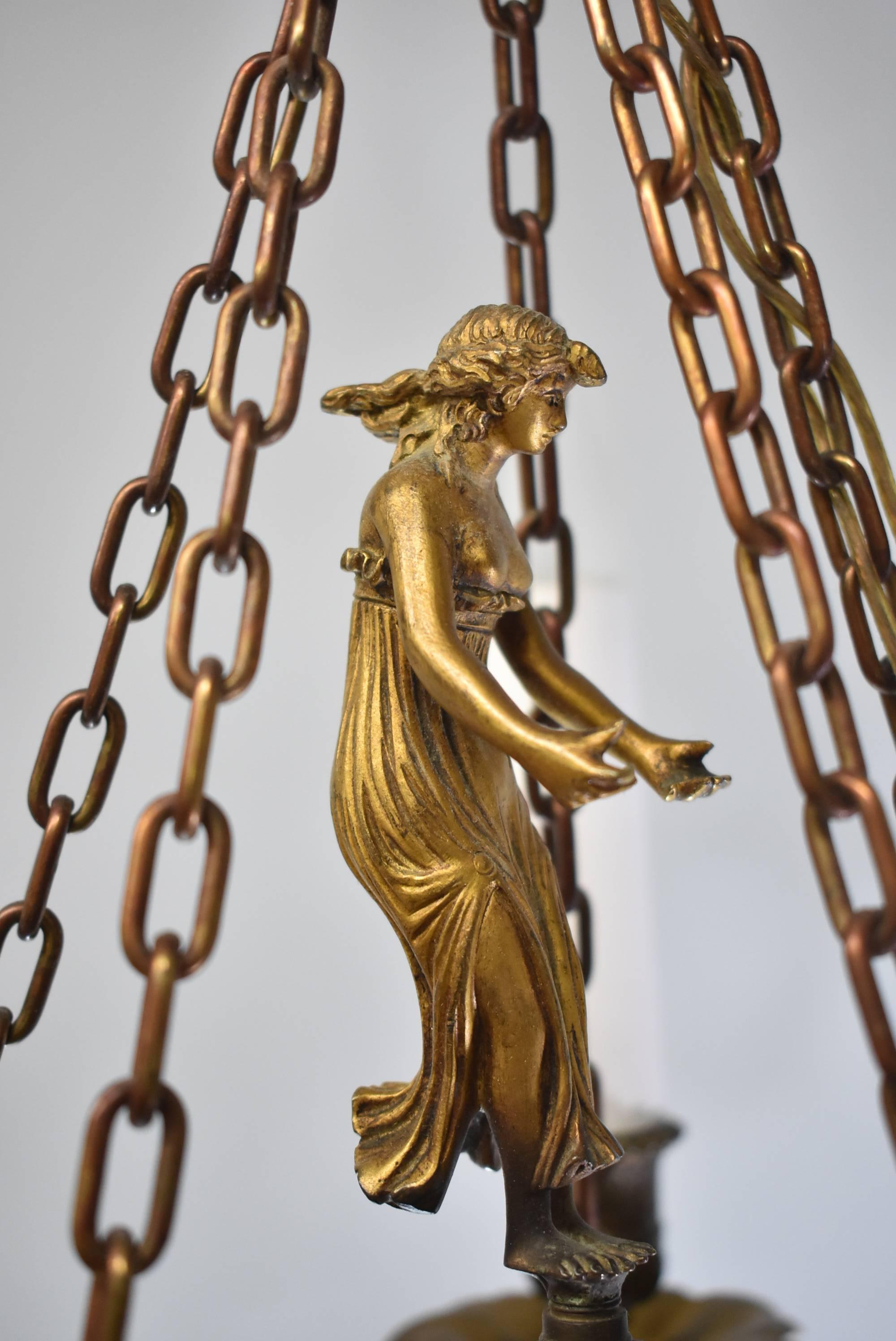 Small-Scale French Bronze Five-Arm Chandelier with Female Figure 3