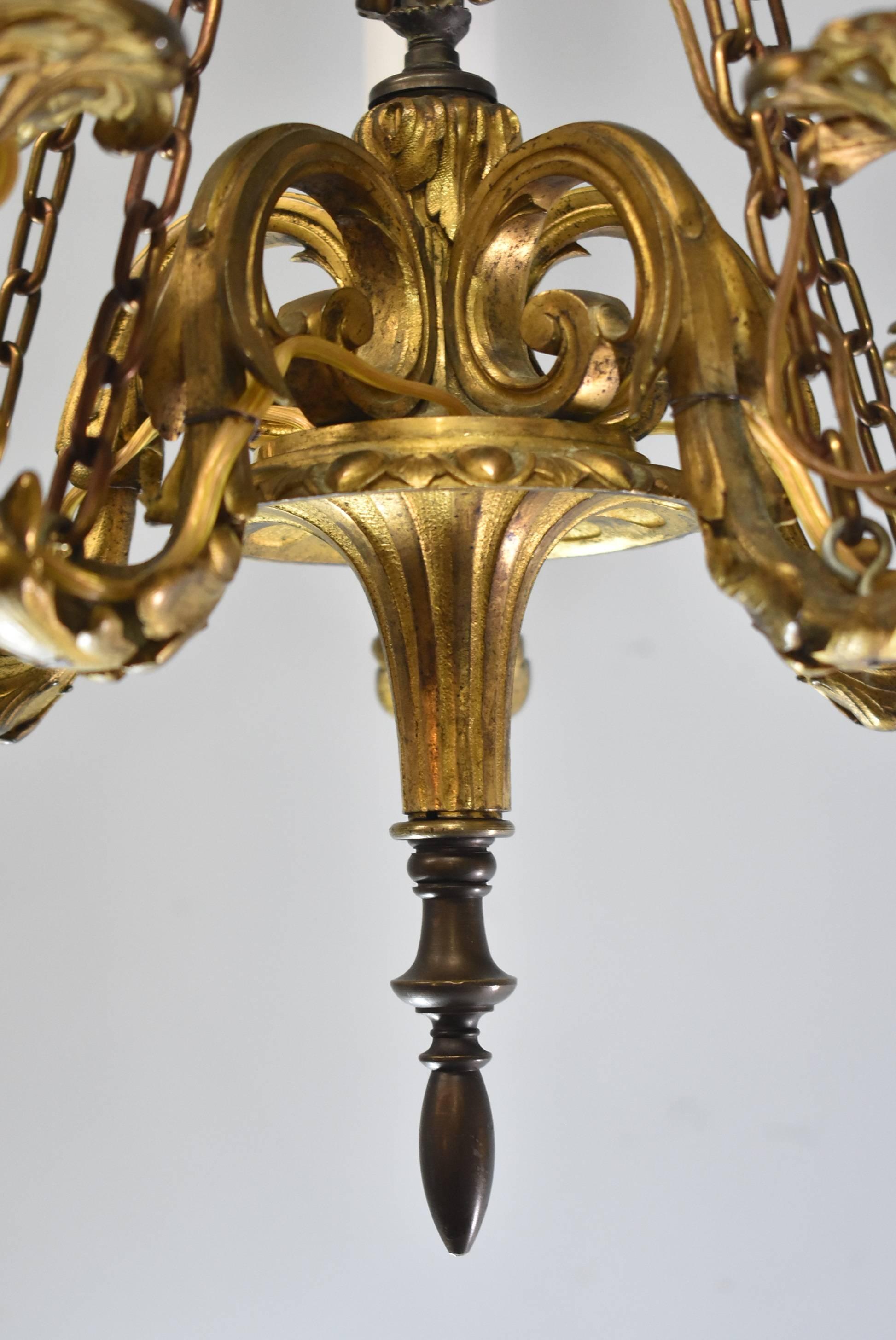 Small-Scale French Bronze Five-Arm Chandelier with Female Figure 5