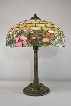 Peony Leaded Slag Glass Table Lamp #523 by Wilkinson