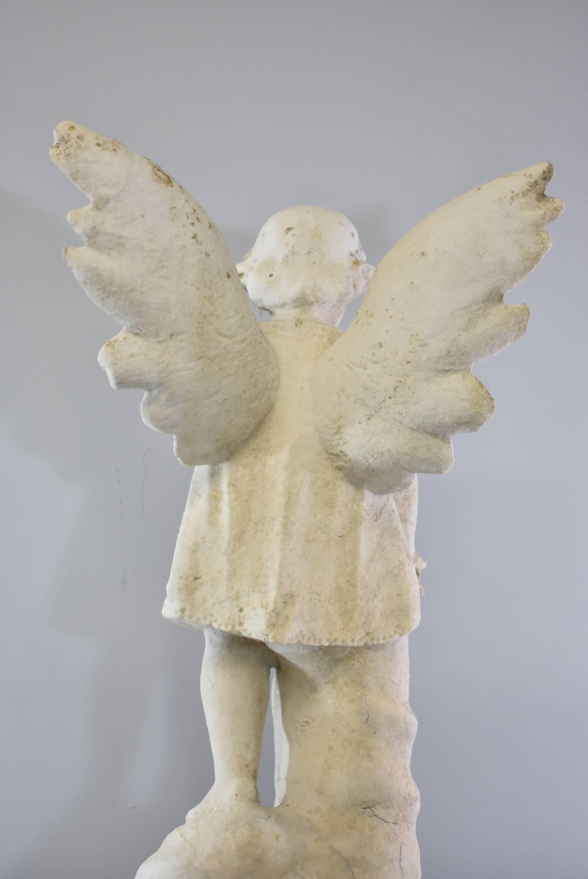 Antique Outdoor Garden Winged Angel or Child Marble Sculpture 3