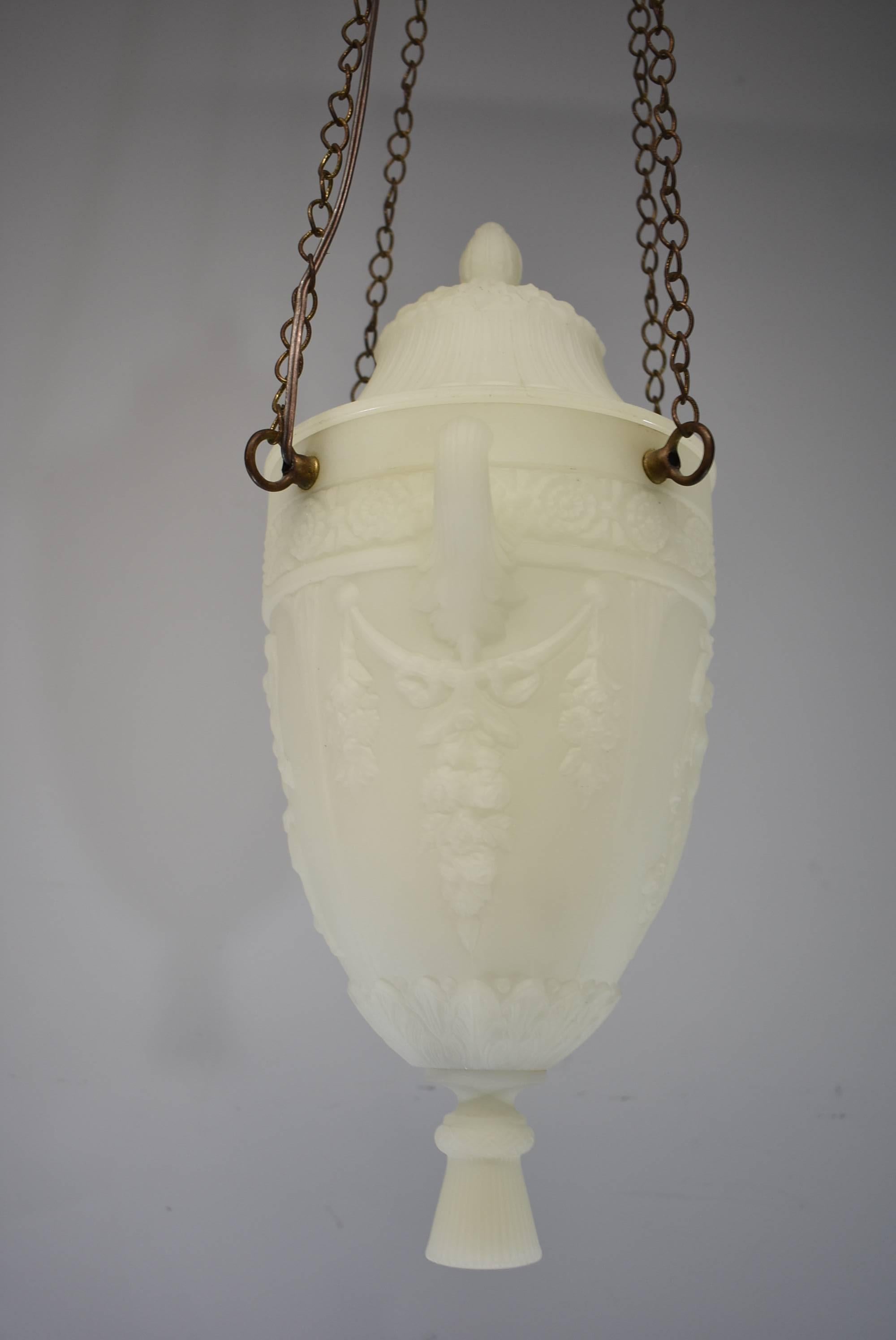 White Frosted Grecian Urn Style Chandelier Light Fixture with Lid 1