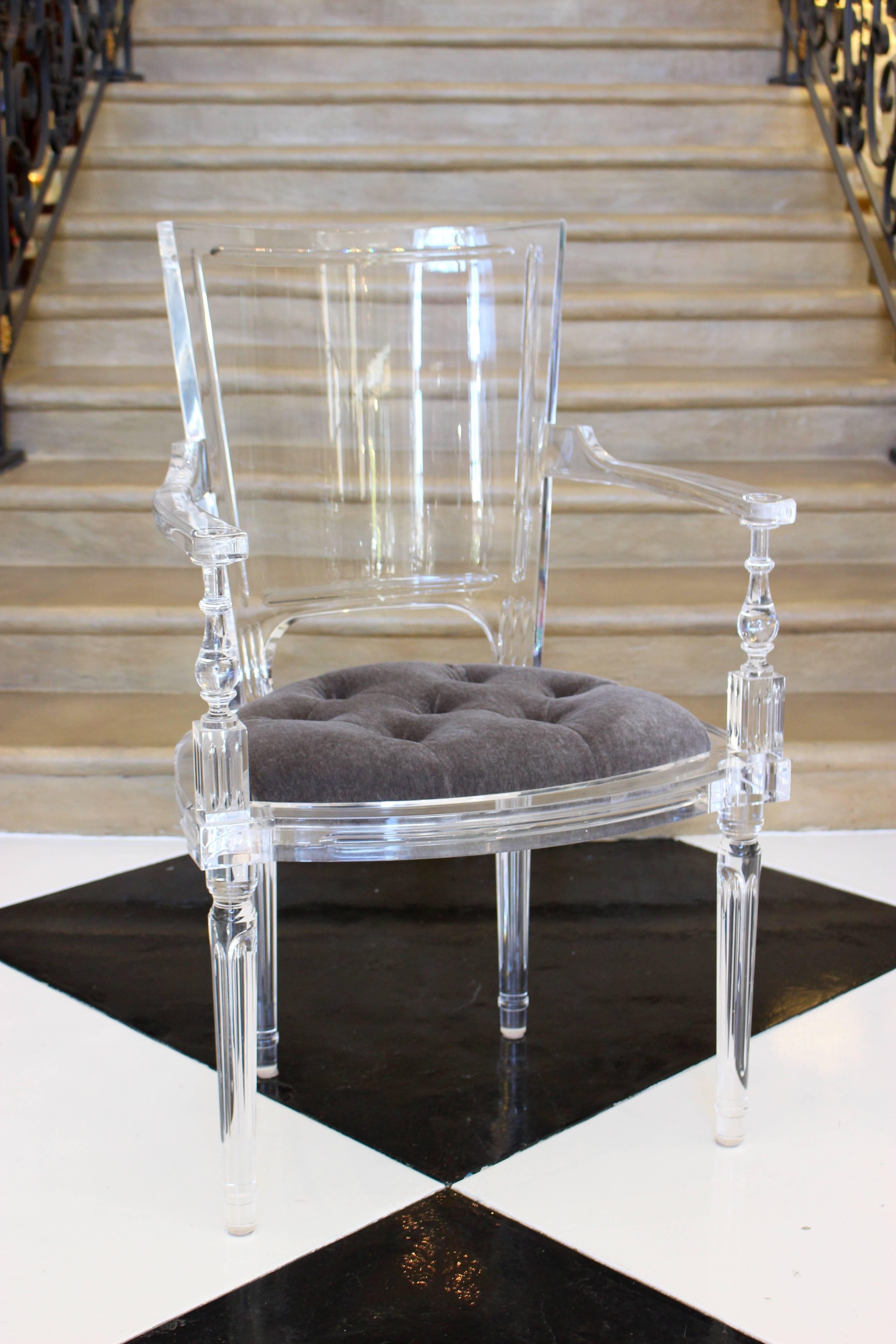 Contemporary Marilyn acrylic armchair in pewter or grey.