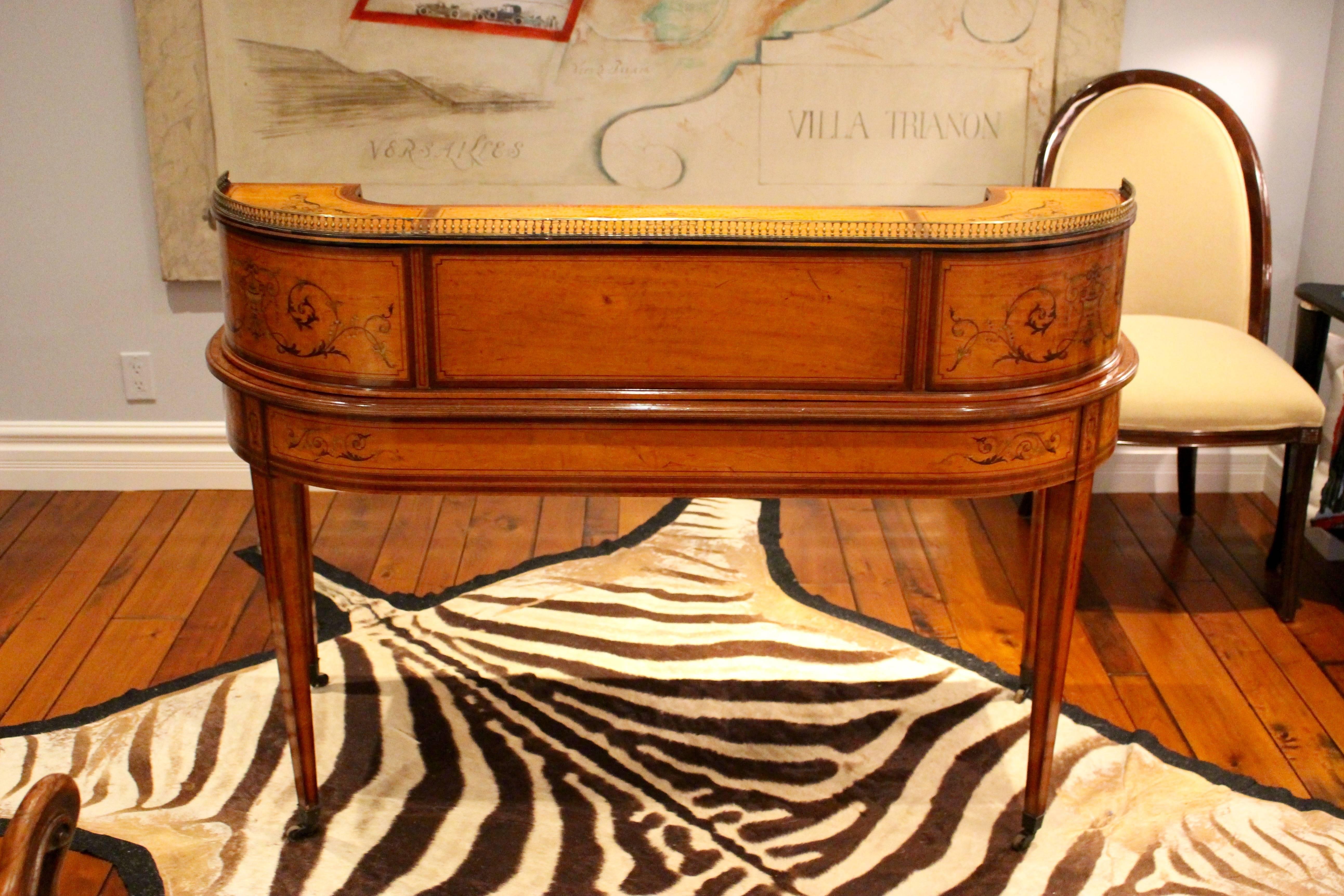  Georgian Adams-Style Carlton House Marquetry Inlaid Desk by Edwards and Roberts For Sale 2
