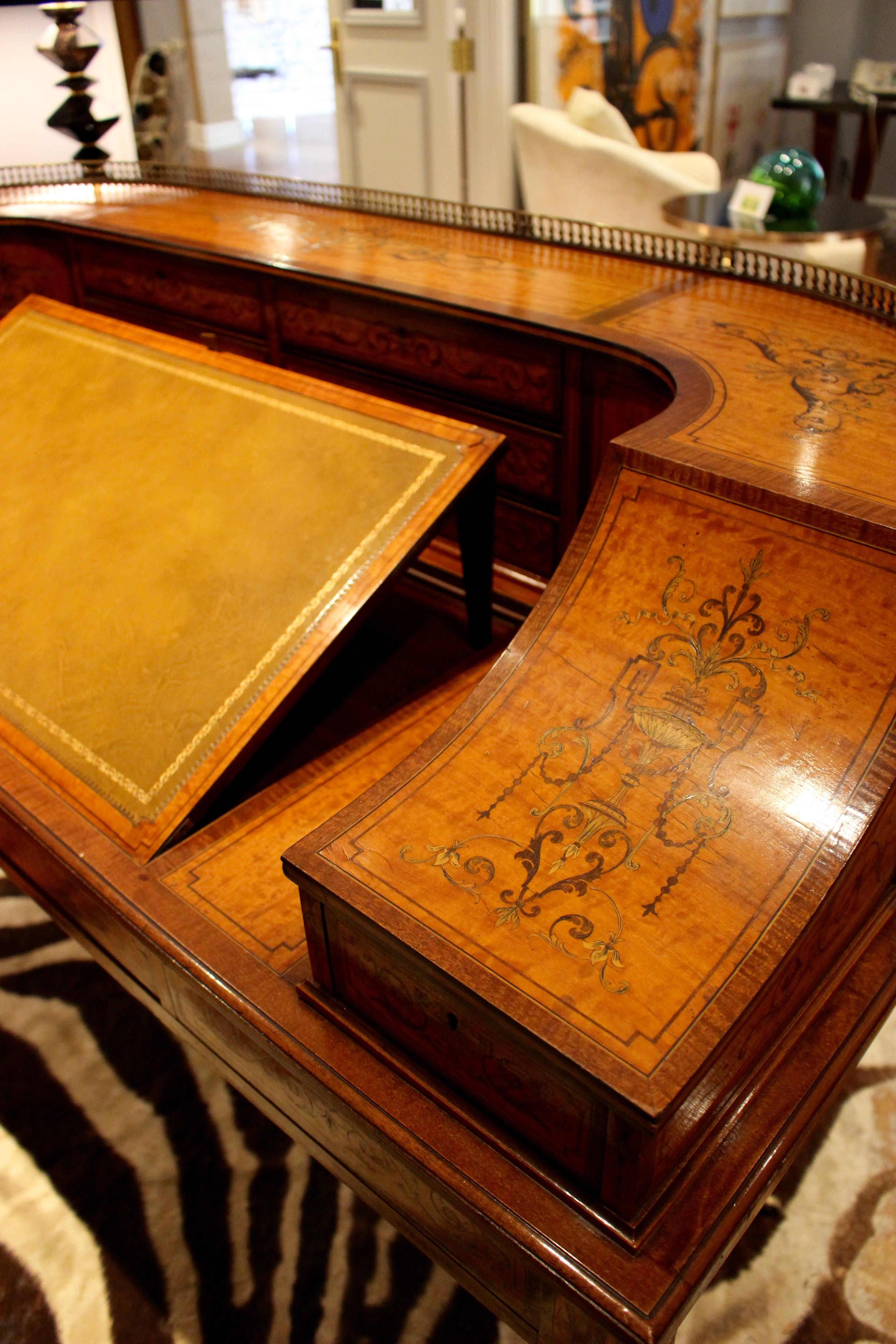 Adam Style  Georgian Adams-Style Carlton House Marquetry Inlaid Desk by Edwards and Roberts For Sale