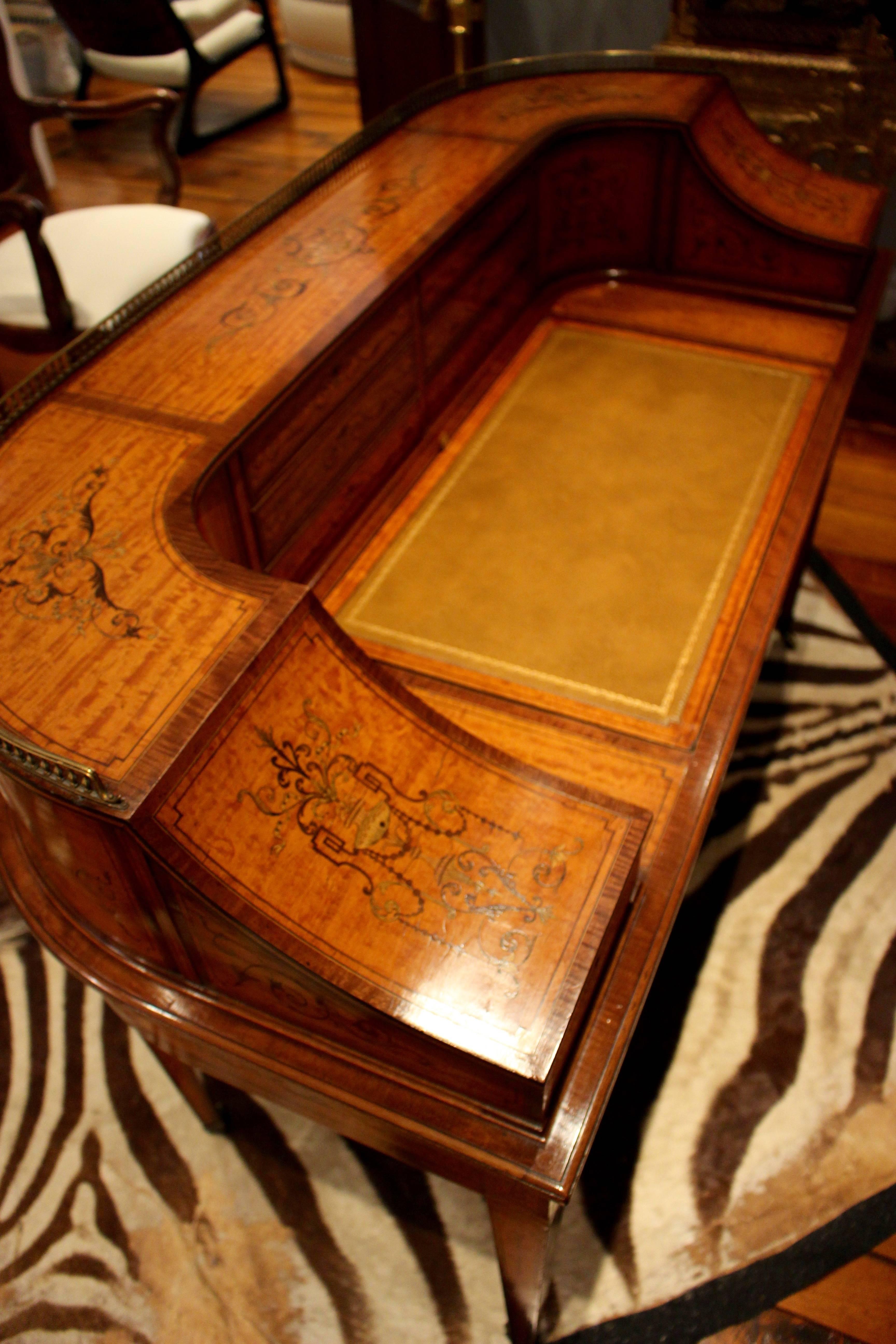 English  Georgian Adams-Style Carlton House Marquetry Inlaid Desk by Edwards and Roberts For Sale