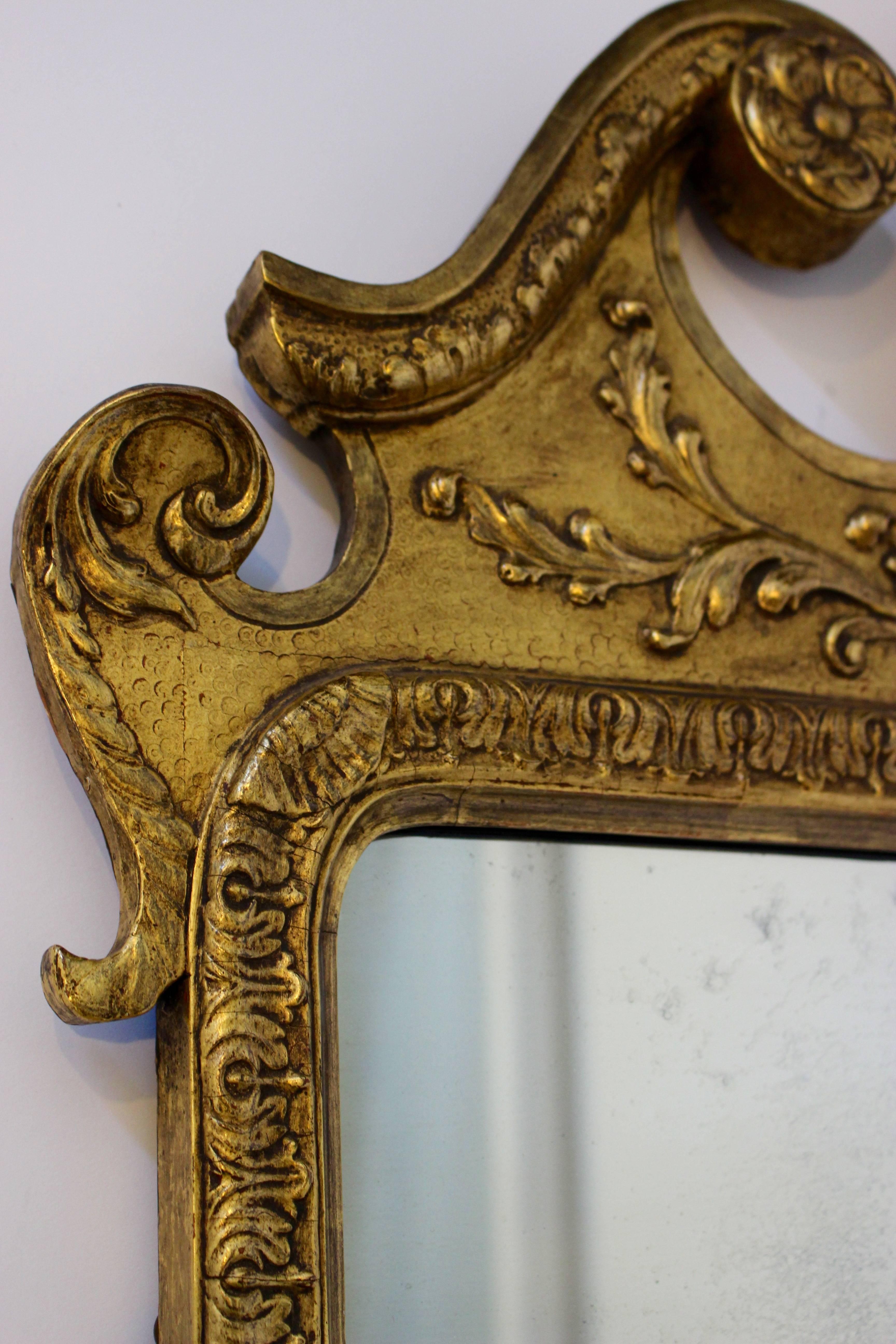 George I Gilt Gesso Pier Mirror with Swan's Neck Pediment and Carved Decoration In Good Condition For Sale In Palm Desert, CA