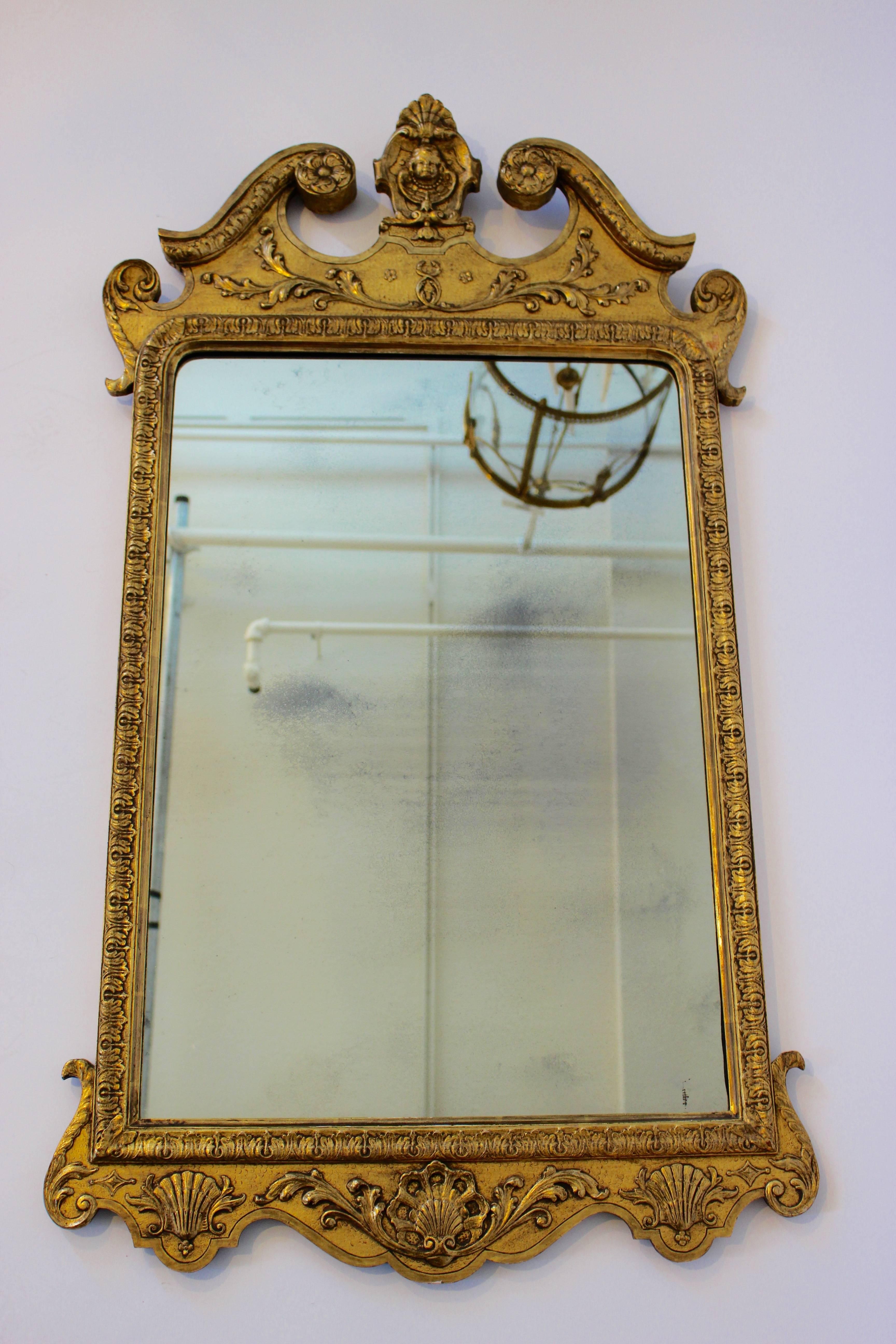 George I Gilt Gesso Pier Mirror with Swan's Neck Pediment and Carved Decoration For Sale 2