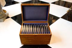 15 Royal Doulton Porcelain Game Plates in Fitted Mahogany Case Monogrammed WSB