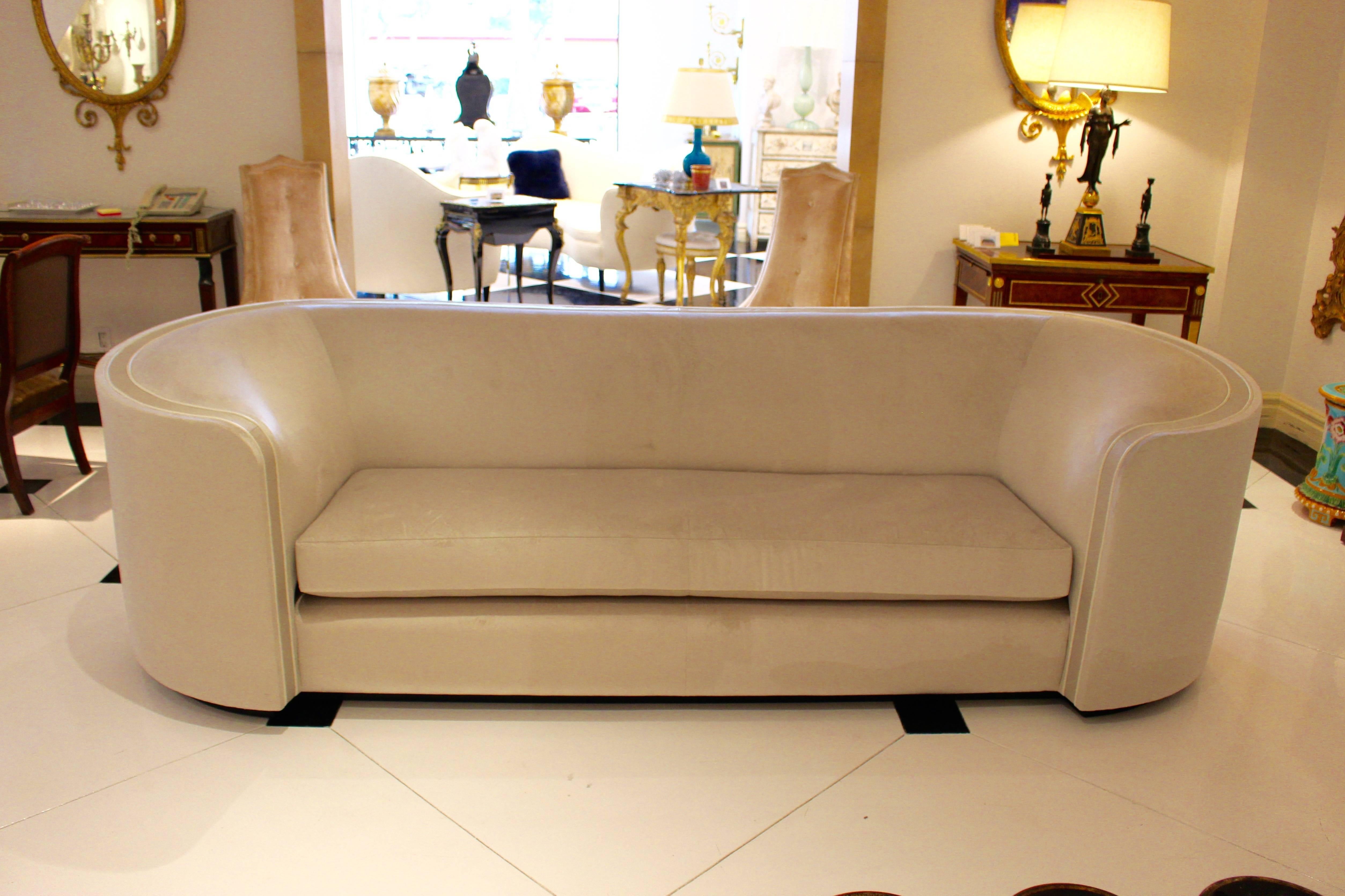 Elegant and modern sofa with faux shagreen stingray and single cushion.