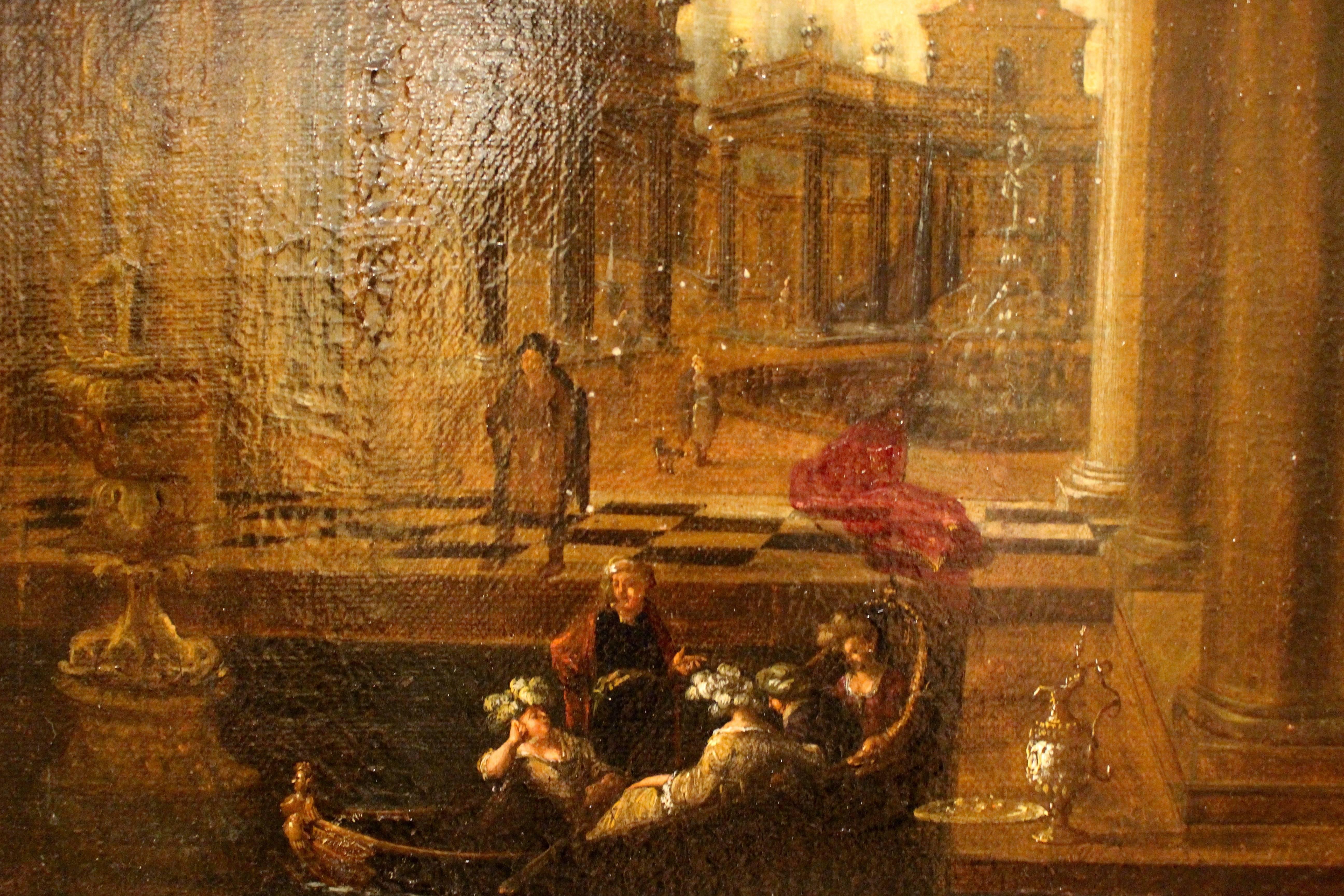 Belgian Early 18th Century Flemish Oil Painting Depicting a Venetian Architecture Scene For Sale