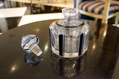 Rare Surviving Art Deco Round Decanter with Sleek Black and Silver Accents