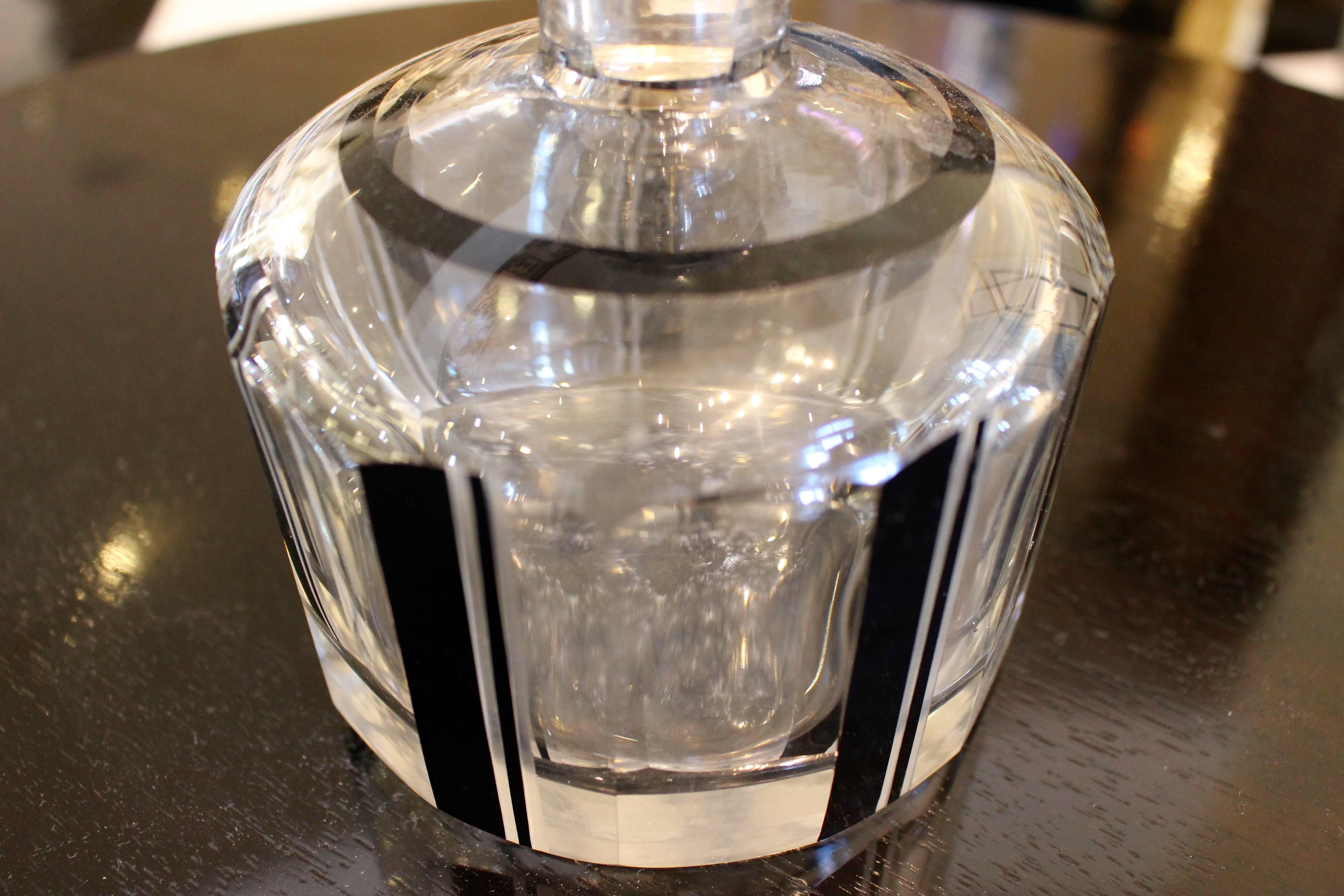 Rare Surviving Art Deco Round Decanter with Sleek Black and Silver Accents For Sale 1