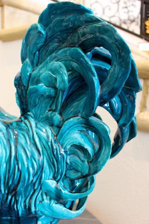 Massive and Expressive French Turquoise Glazed Rooster For Sale at 1stdibs