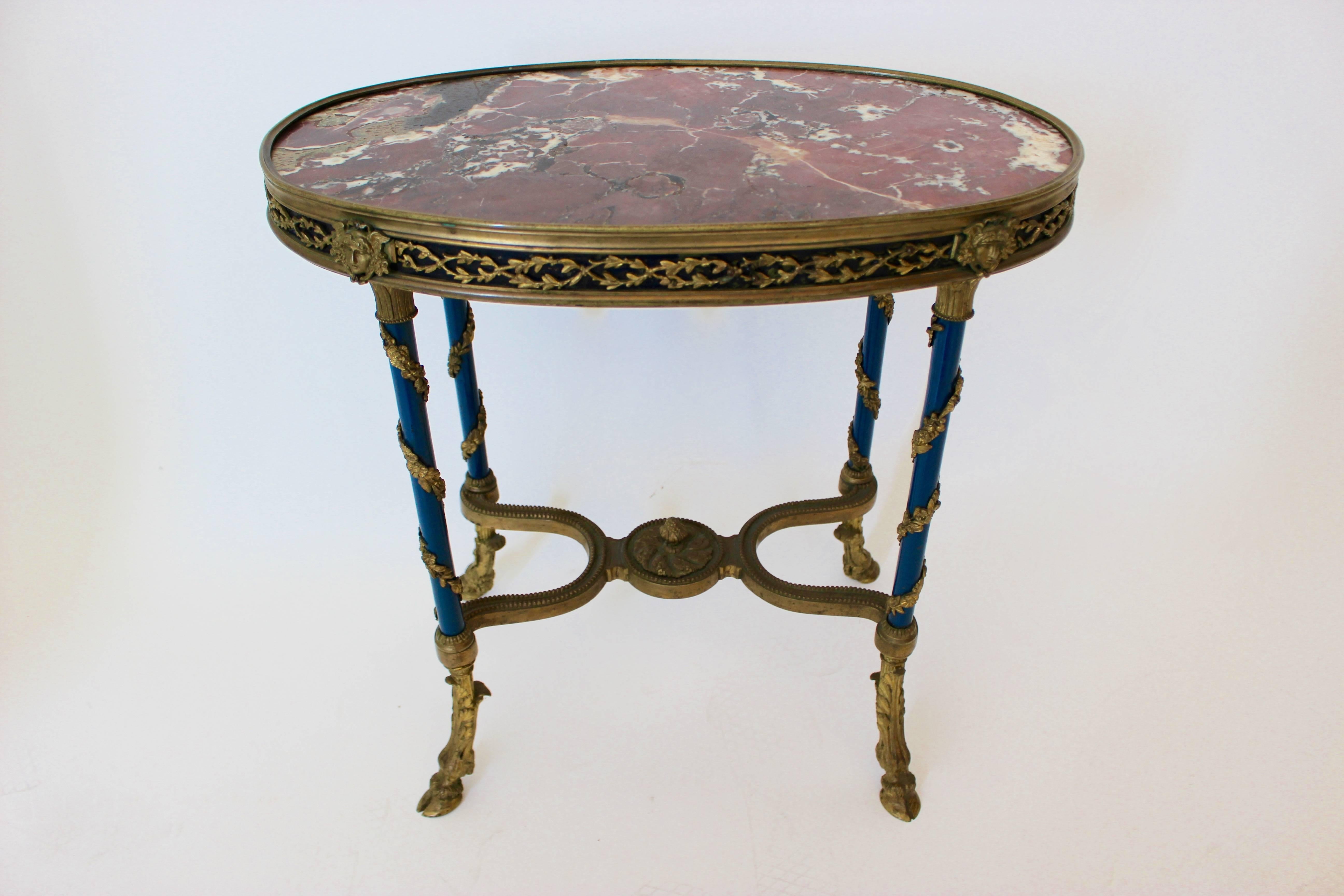 19th Century French Gilt Bronze-Mounted and Patinated Metal Oval Low Occasional Table