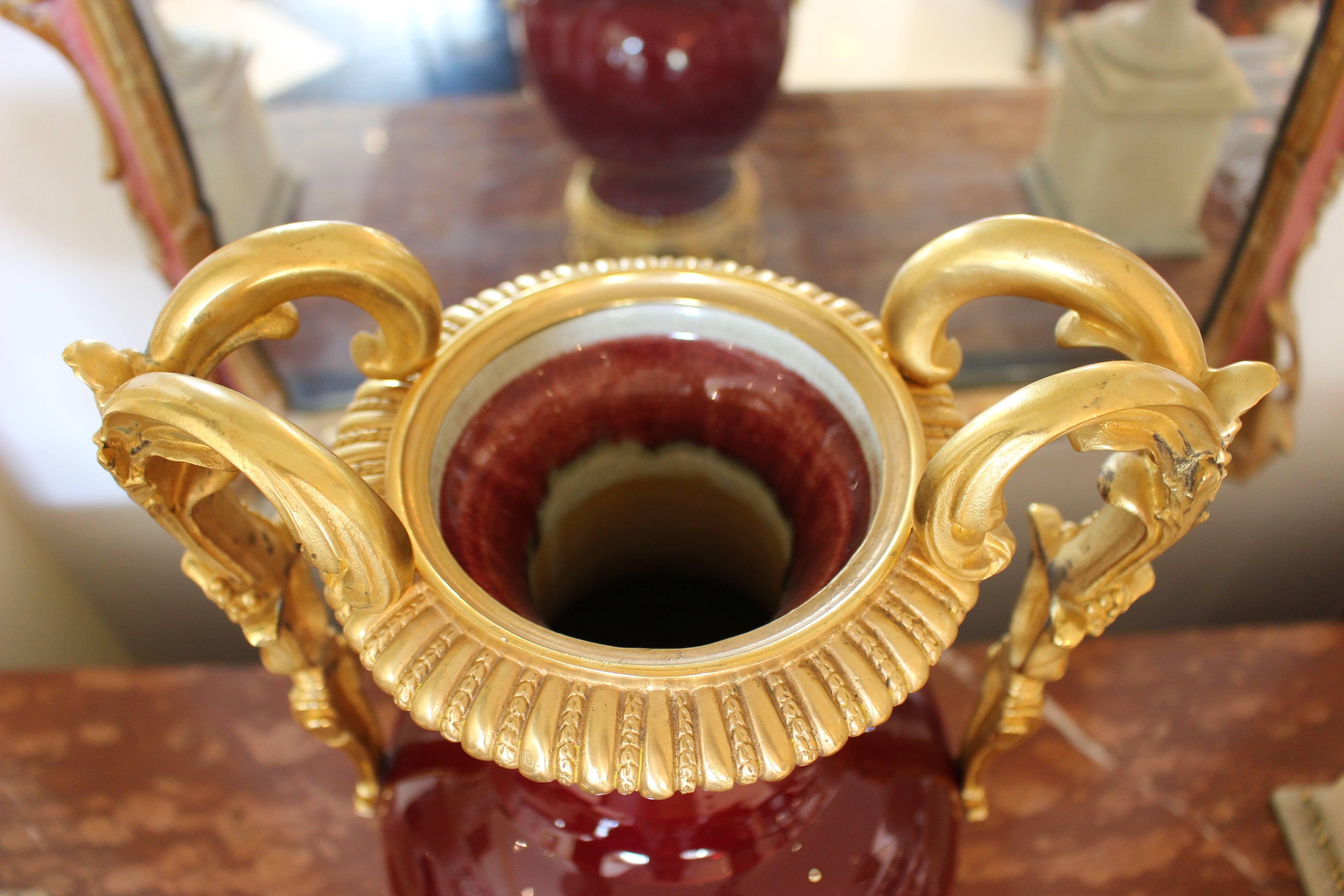 19th Century Elegant French Ox Blood Vase Mounted in the Traditional Style with Ormolu Mounts