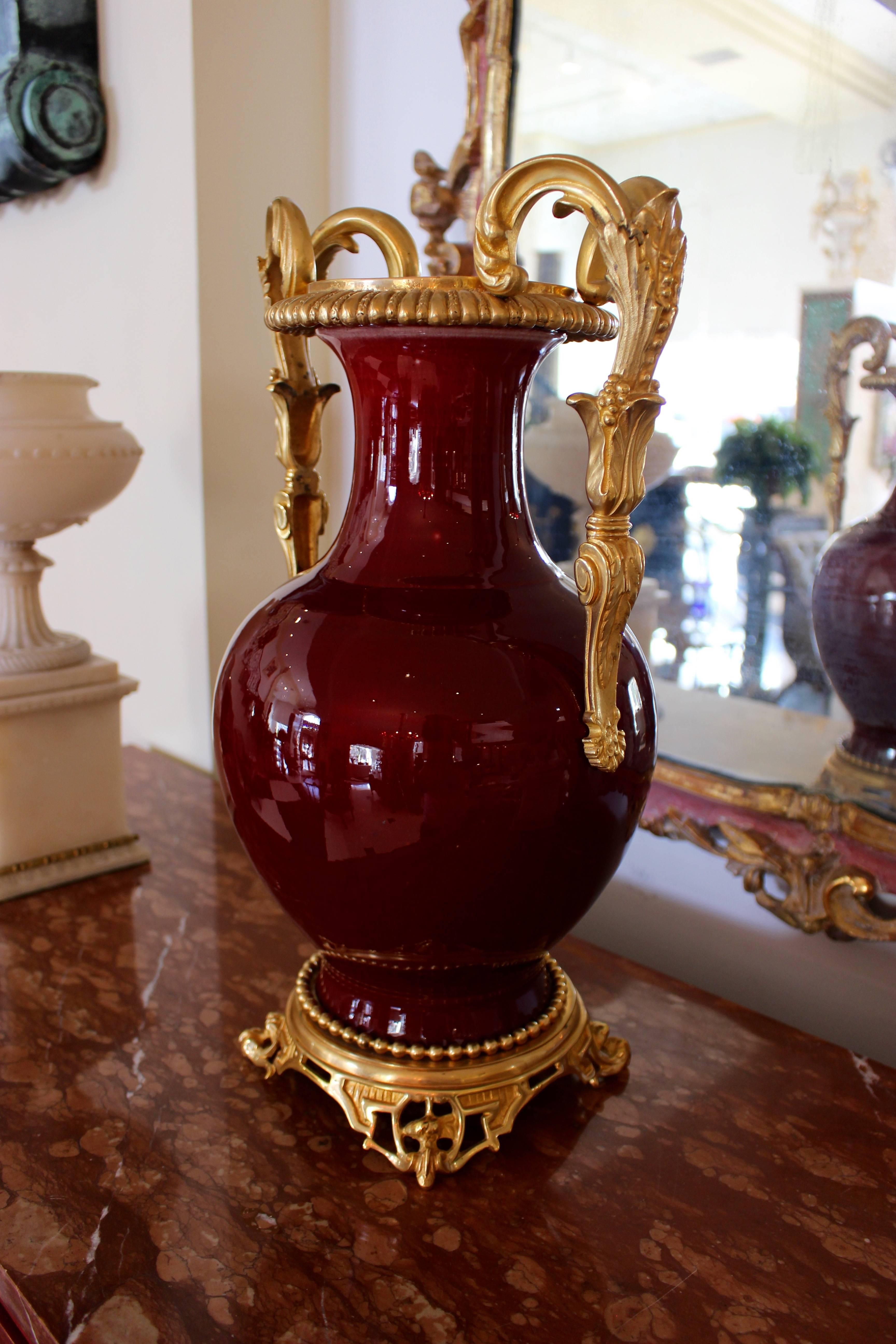 Elegant French Ox Blood Vase Mounted in the Traditional Style with Ormolu Mounts 1
