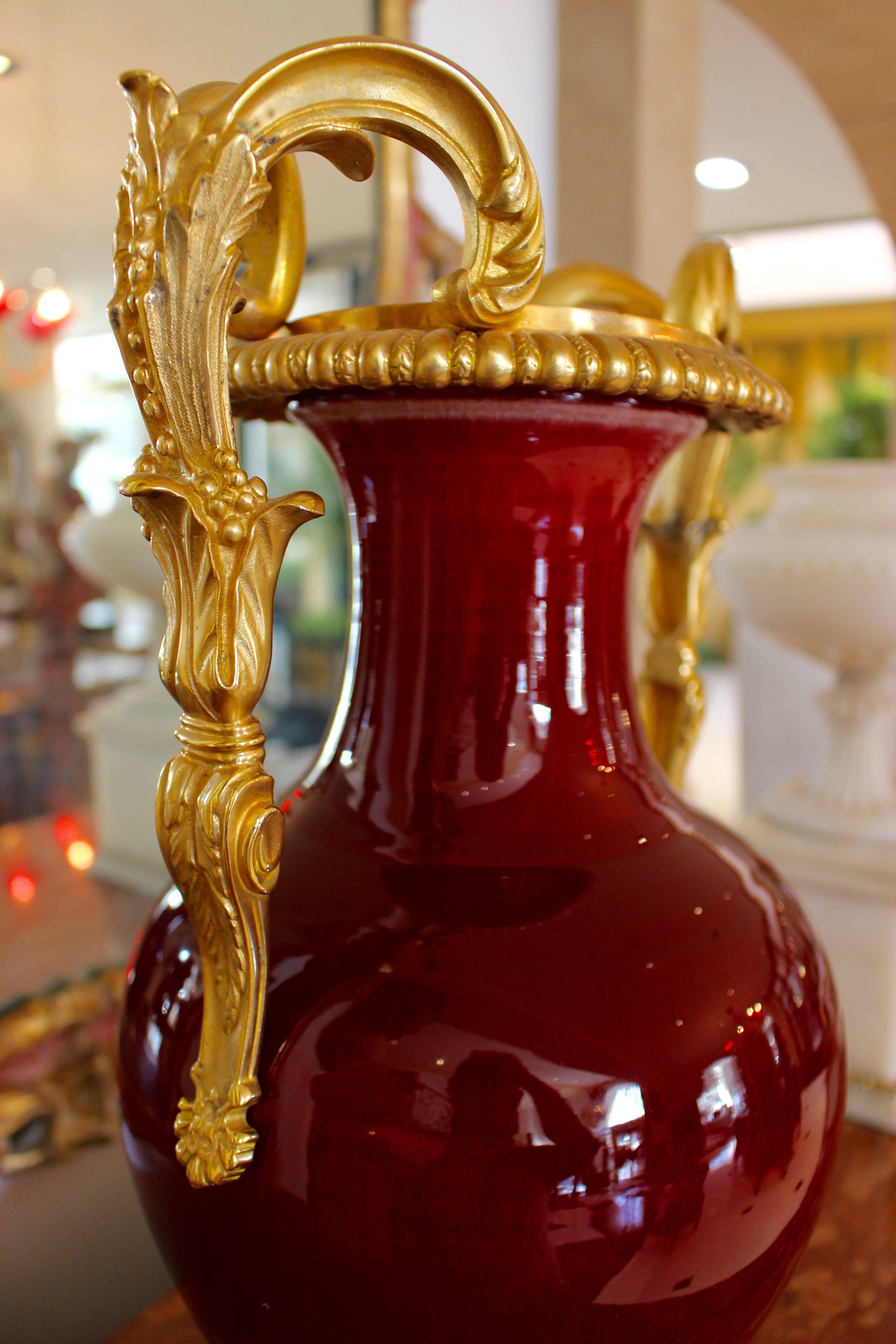 Elegant French Ox Blood Vase Mounted in the Traditional Style with Ormolu Mounts 2