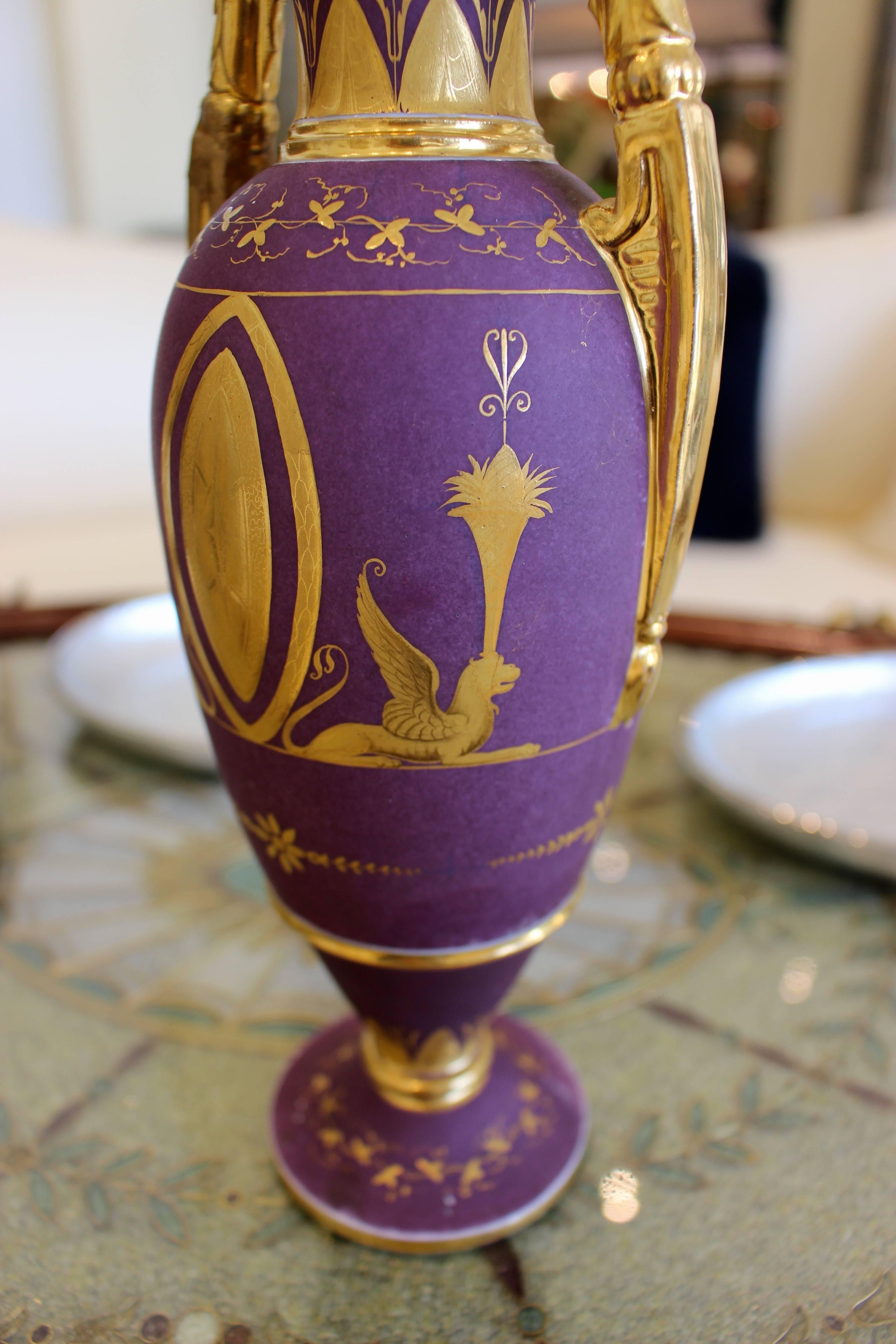 Gilt Paris Porcelain Matte-Purple and Gold Ground Vase