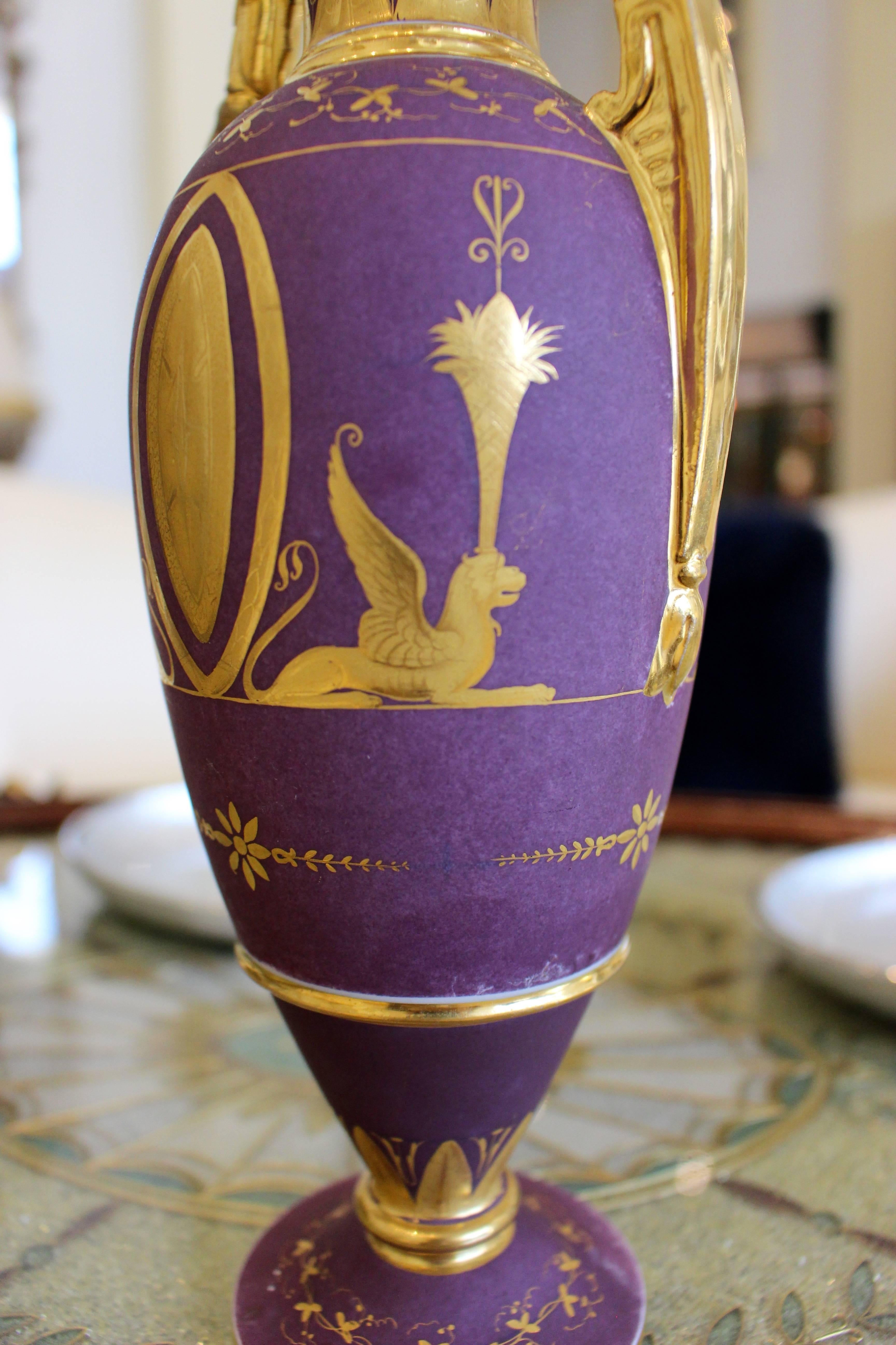 19th Century Paris Porcelain Matte-Purple and Gold Ground Vase